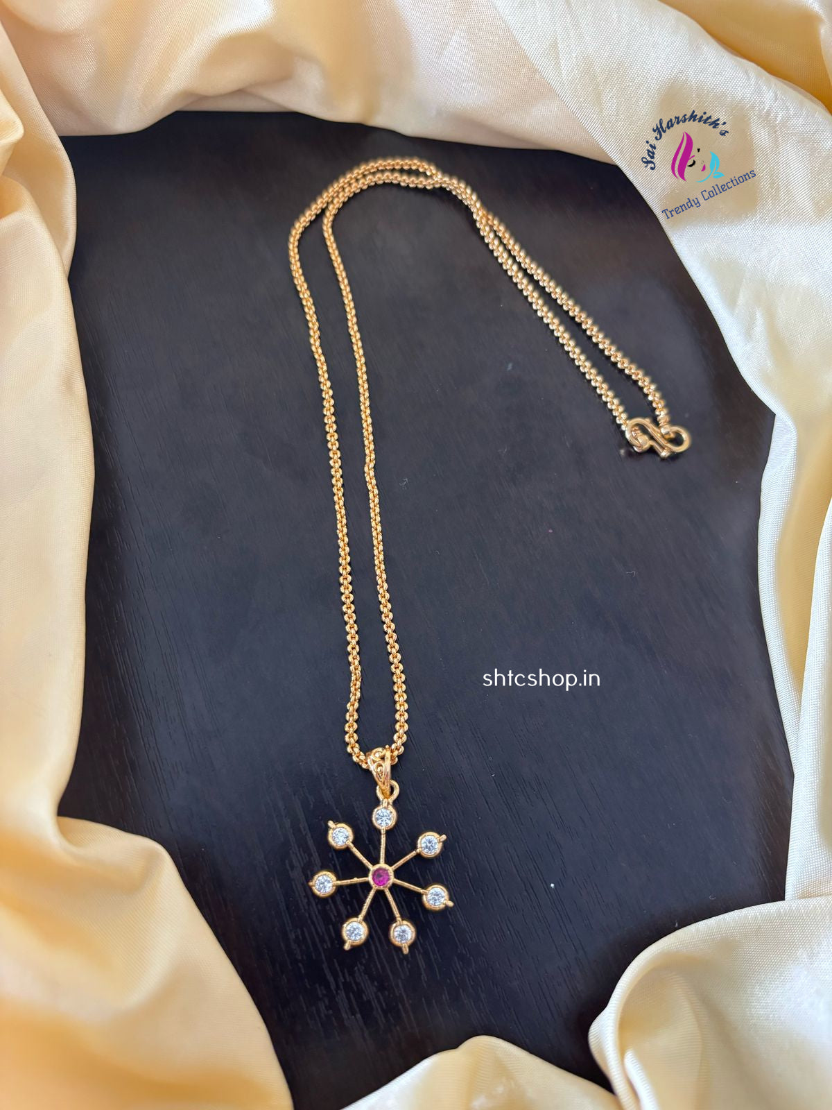 1 Gm Gold Finish Chain with AD Stone Pendant - SHTC1228 - Sai Harshith's Trendy Collections