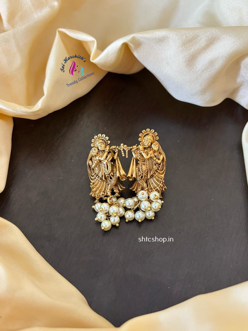 Matte Finish Radha Krishna Earrings with Beads - SHTC1231
