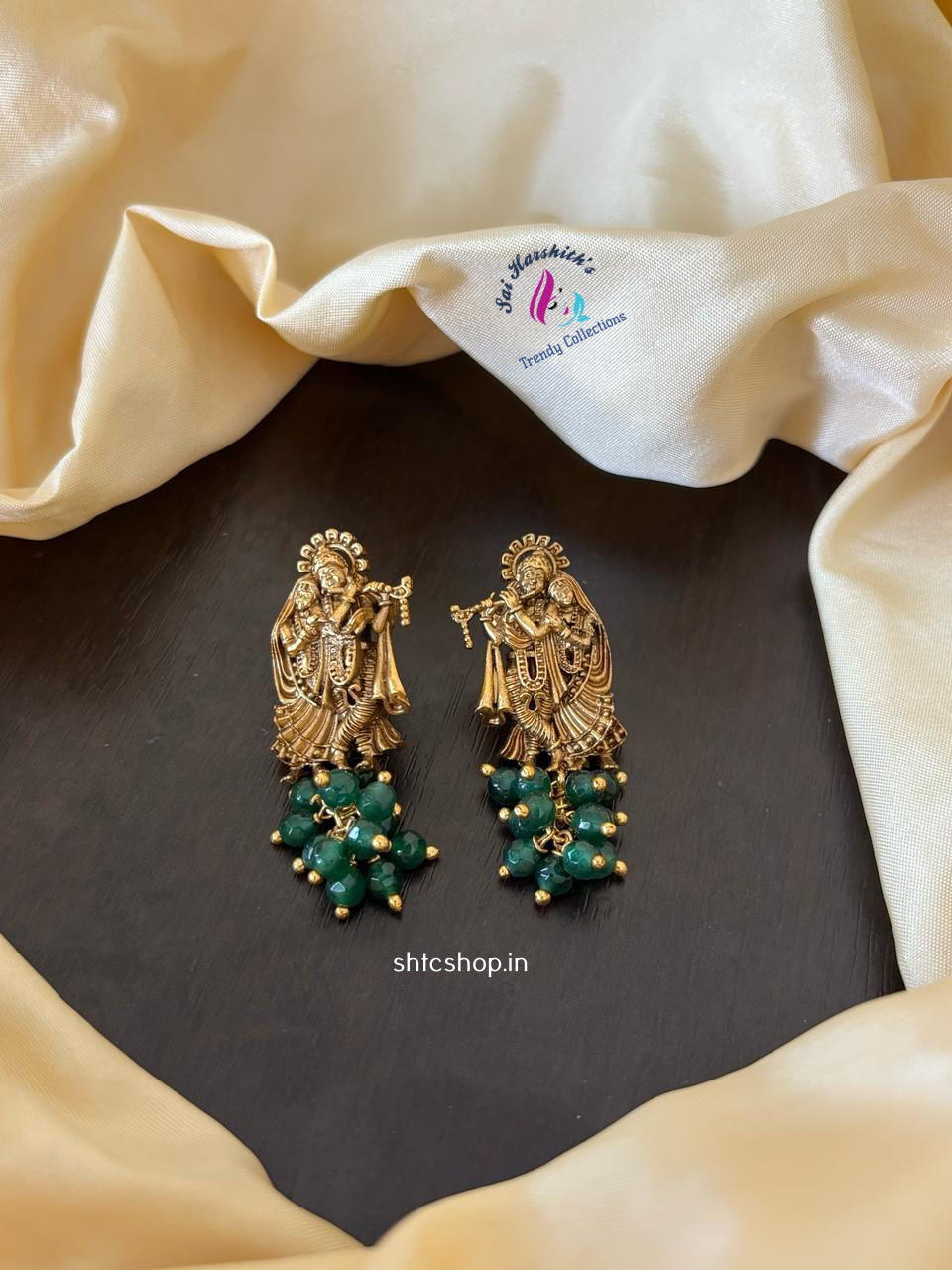 Matte Finish Radha Krishna Earrings with Beads - SHTC1231