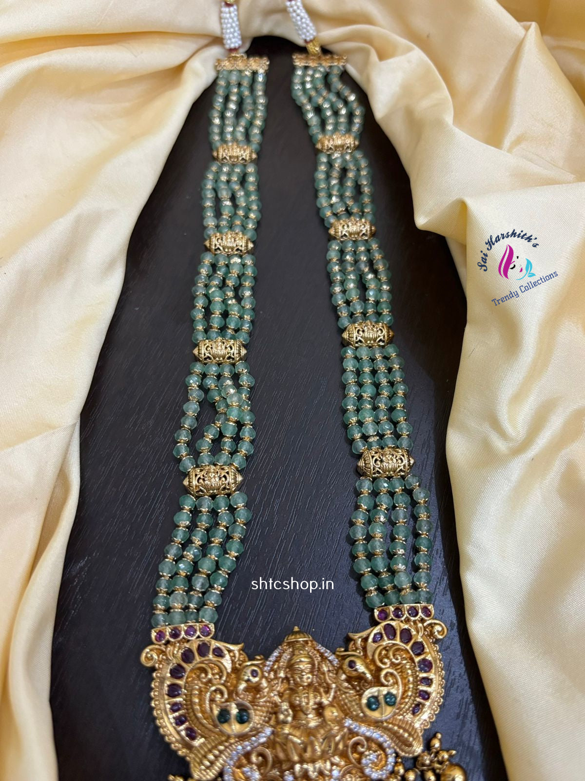 Green Semi Precious Beaded Long Statement Haram - SHTC1245