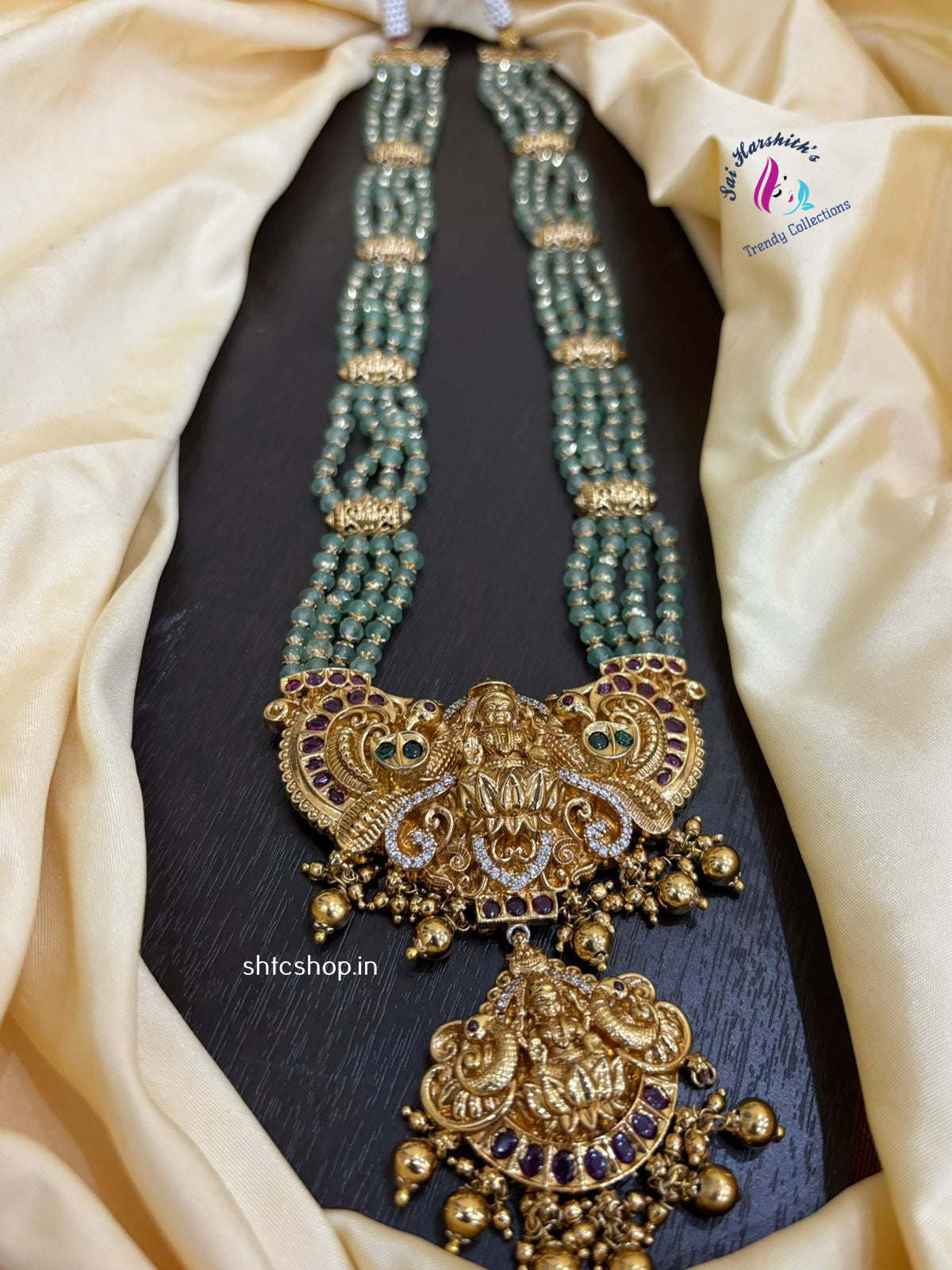 Green Semi Precious Beaded Long Statement Haram - SHTC1245