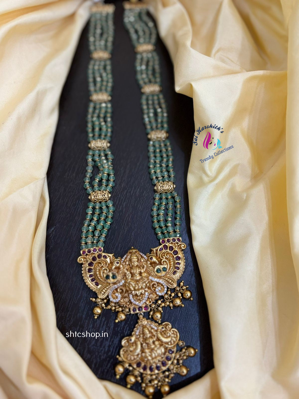 Green Semi Precious Beaded Long Statement Haram - SHTC1245