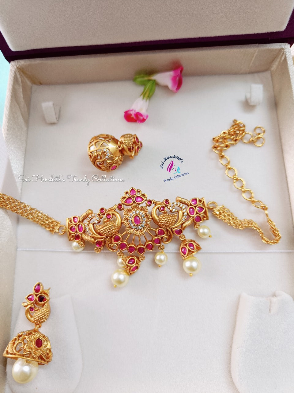 Eternal Elegance: Peacock Harmony Matte Finish Choker - SHTC126 - Sai Harshith's Trendy Collections