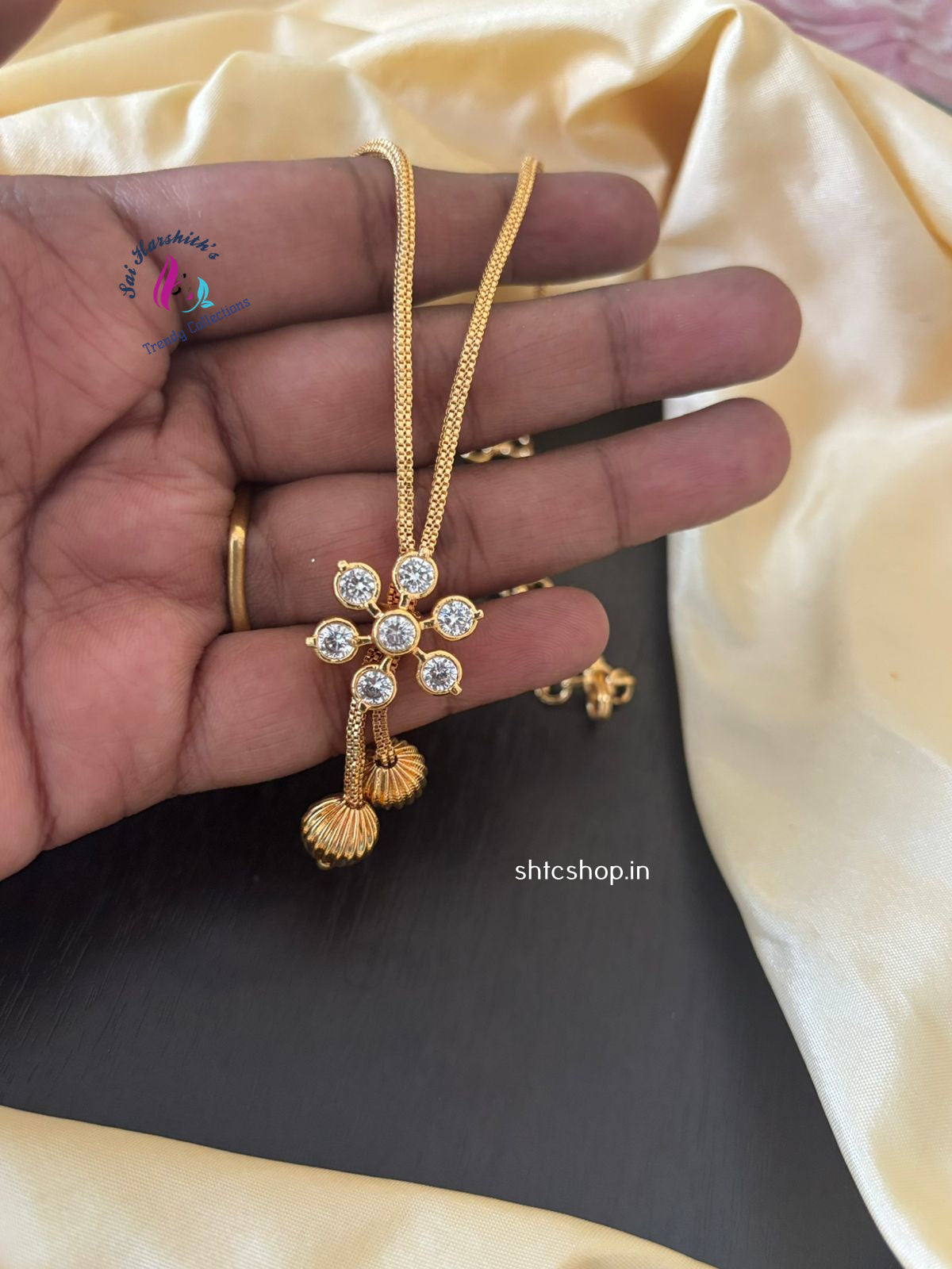 1 gm Gold Polished Stylish Necklace with AD Stones- SHTC1260 - Sai Harshith's Trendy Collections