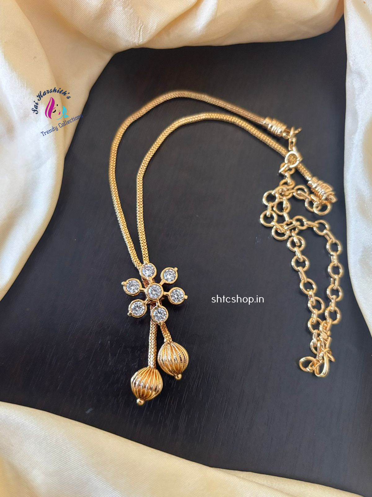 1 gm Gold Polished Stylish Necklace with AD Stones- SHTC1260 - Sai Harshith's Trendy Collections