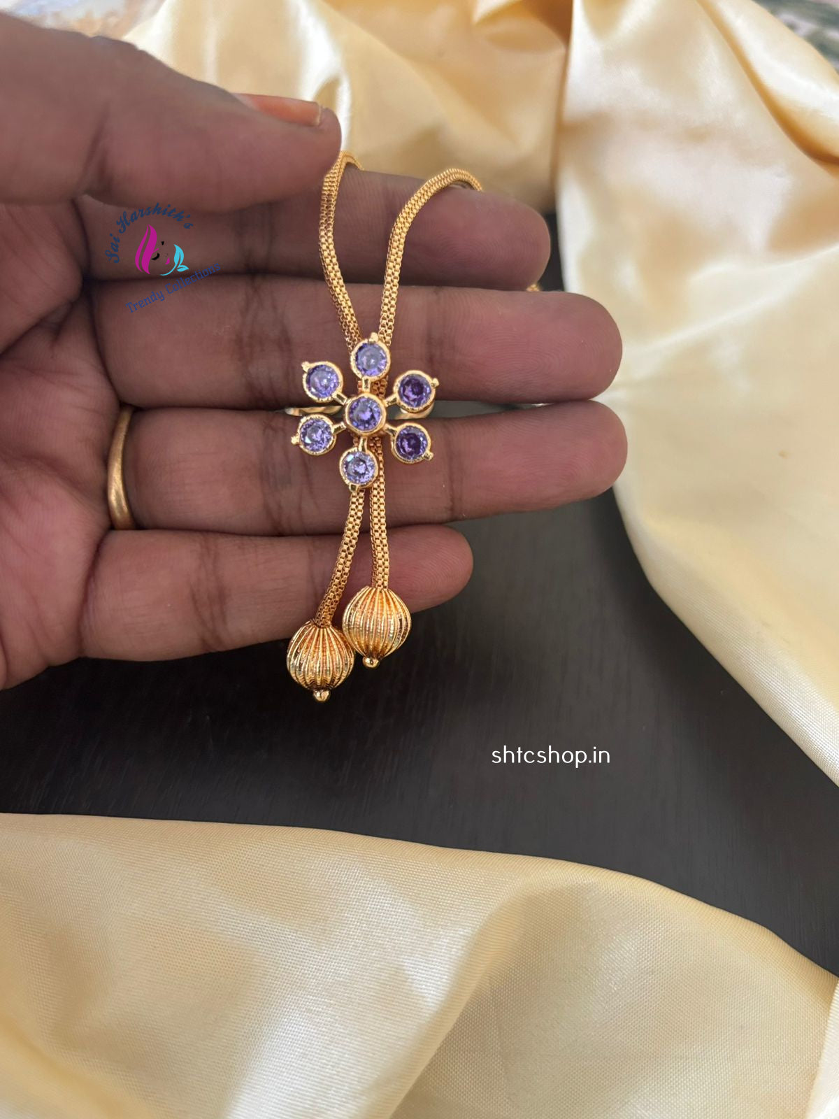 1 gm Gold Polished Stylish Necklace with AD Stones- SHTC1260 - Sai Harshith's Trendy Collections