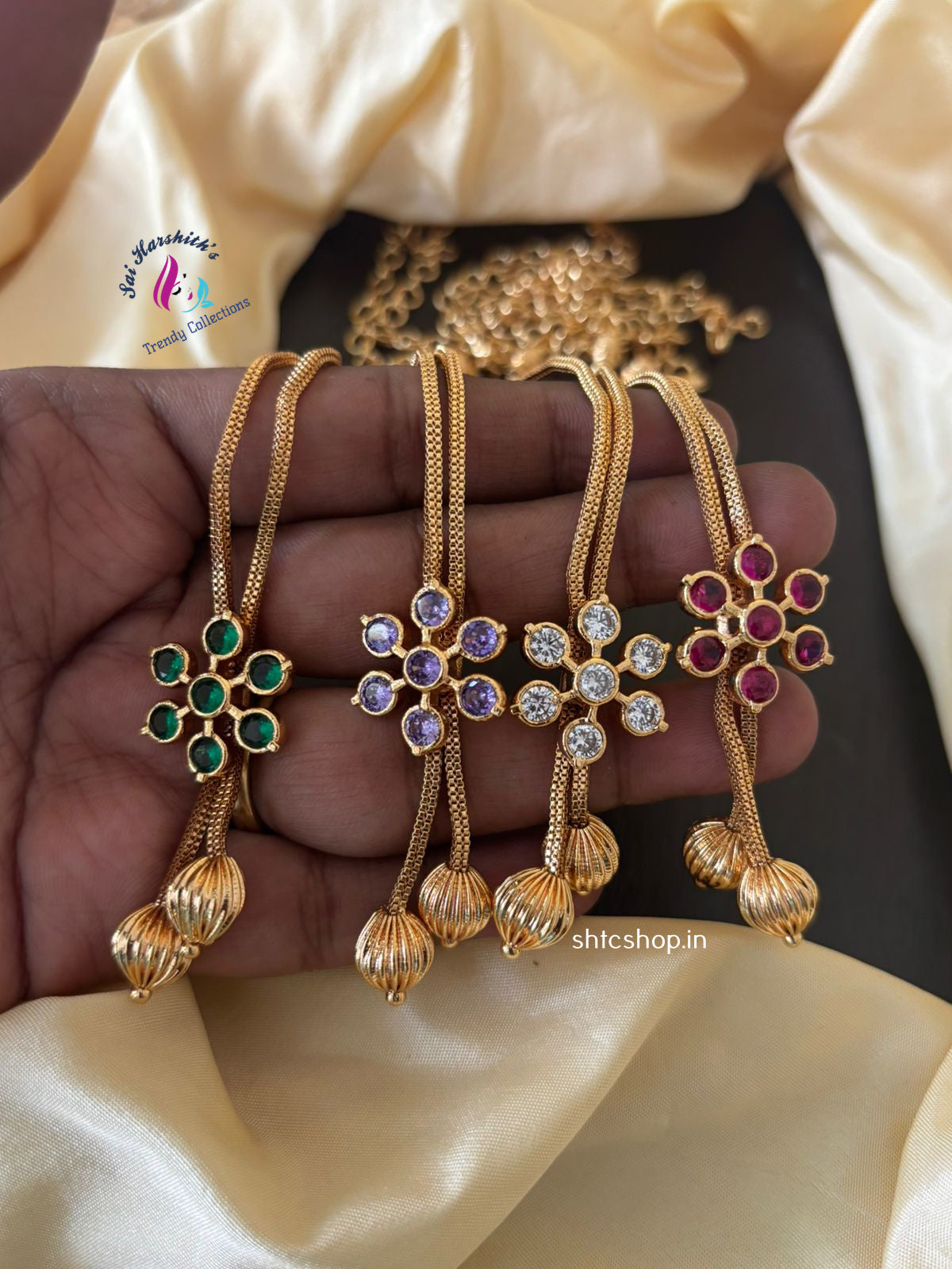 1 gm Gold Polished Stylish Necklace with AD Stones- SHTC1260 - Sai Harshith's Trendy Collections