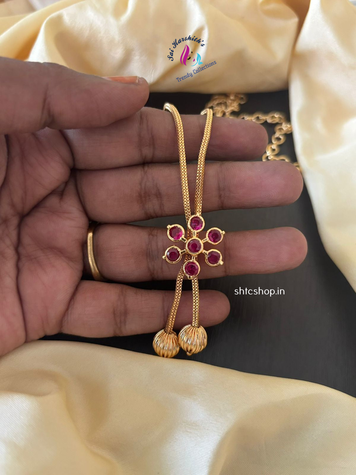 1 gm Gold Polished Stylish Necklace with AD Stones- SHTC1260 - Sai Harshith's Trendy Collections