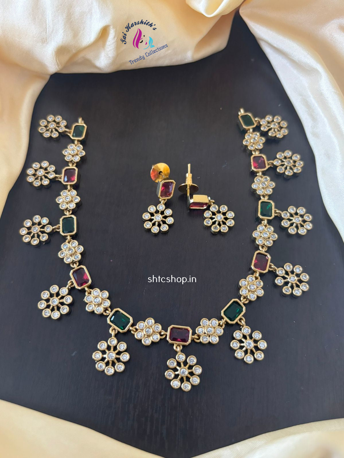Matte Finish Star Necklace with AD Stones - SHTC1261