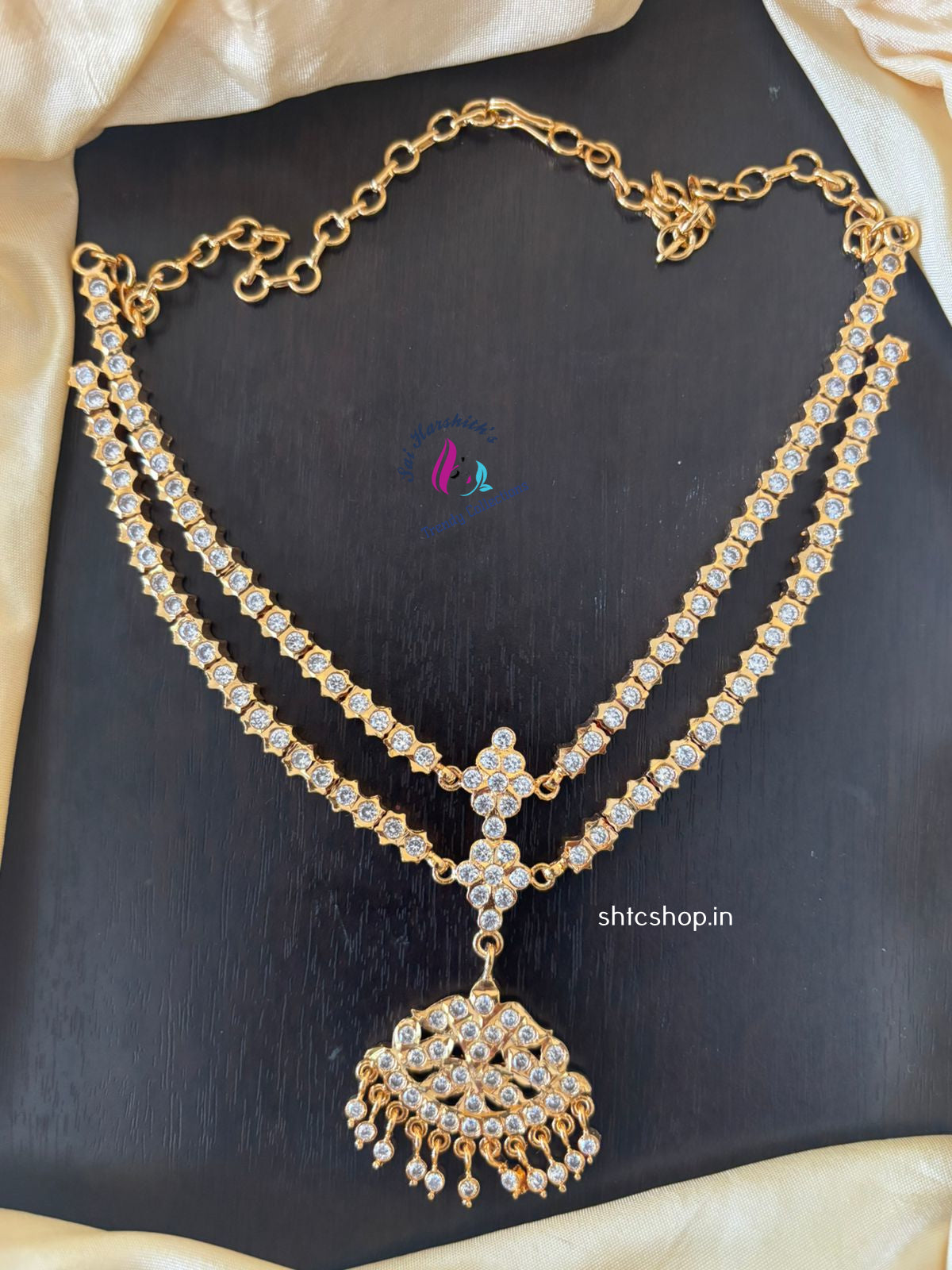 2 Layer Impon / Five Metal Necklace with AD Stones - SHTC1265