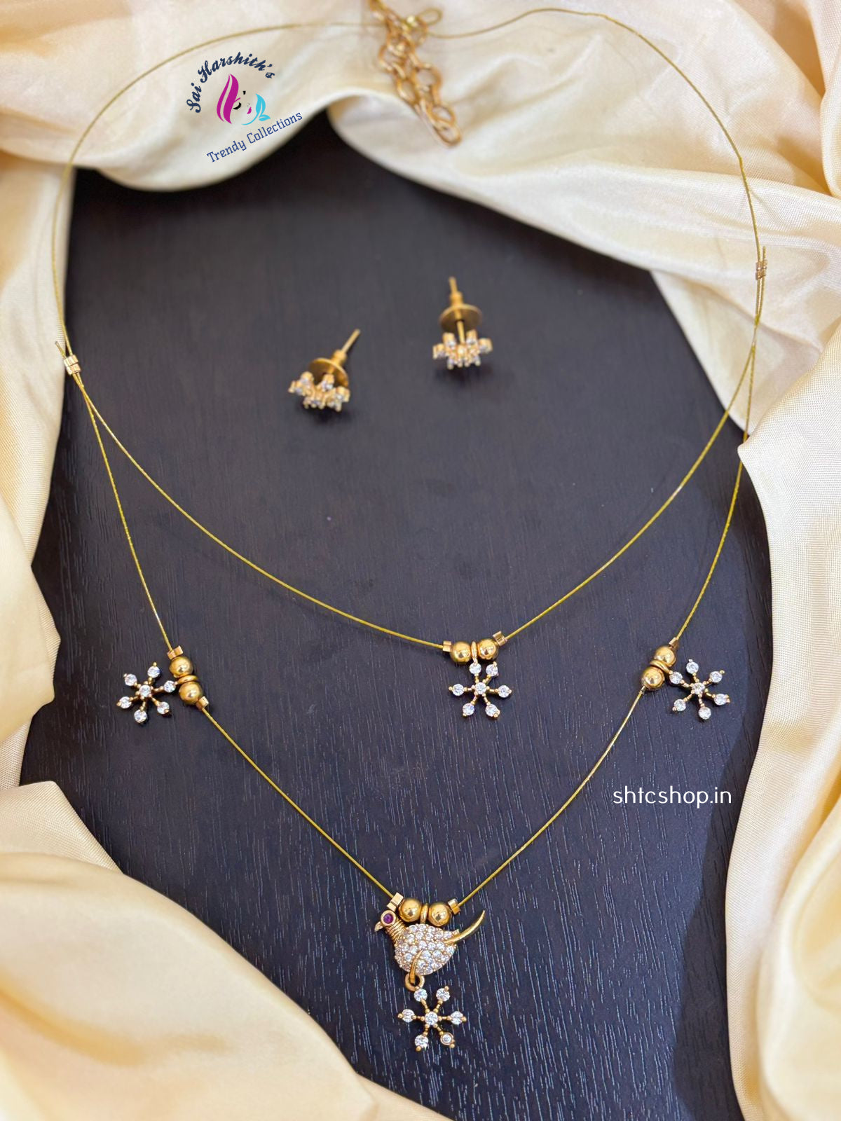 2 layer Invisible Necklace with Earrings - SHTC1289