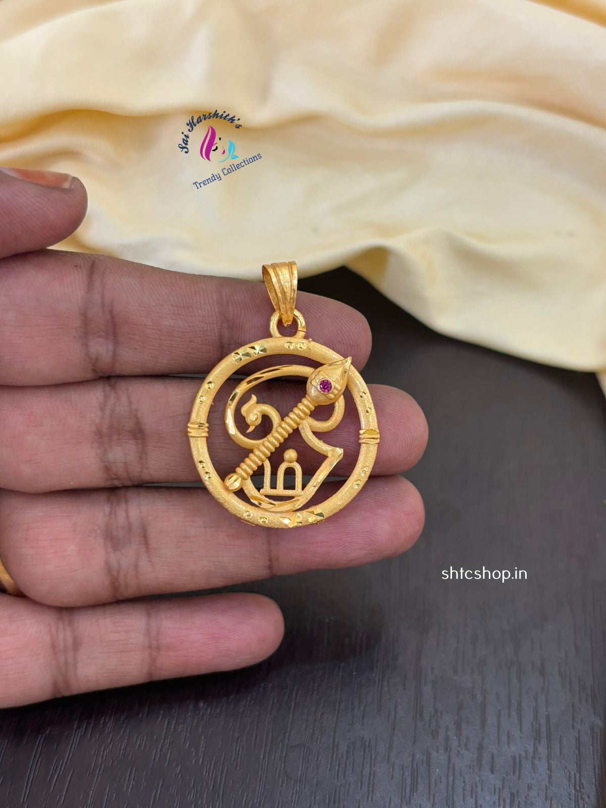 Om Pendant with Pink Stone - 1 gm Gold Polished - SHTC1298