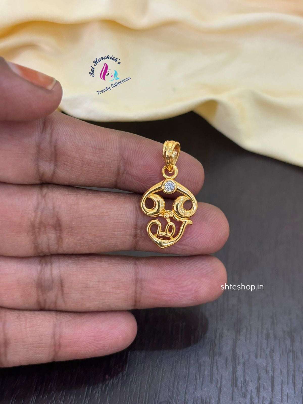 Om Pendant with White Stone - SHTC1304 - Sai Harshith's Trendy Collections