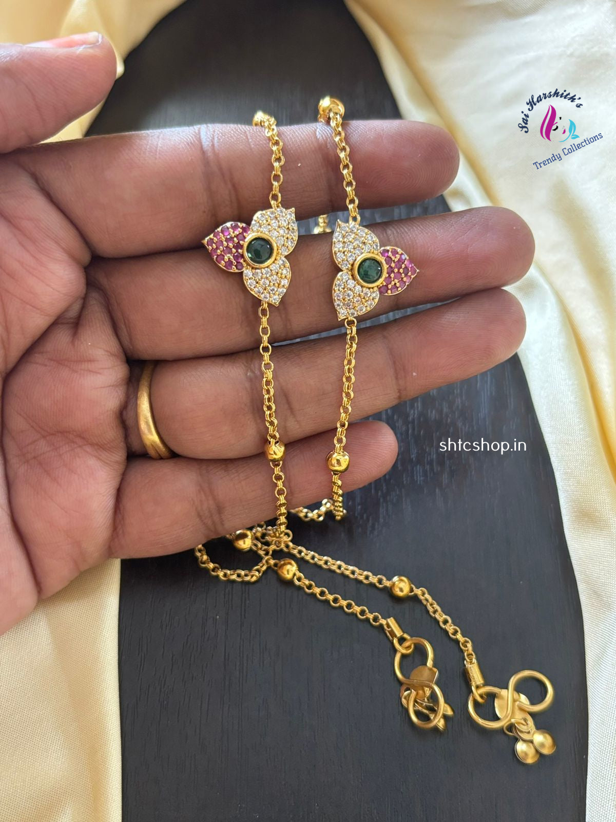 Matte Finish Anklet with AD and kempu Stones - SHTC1314
