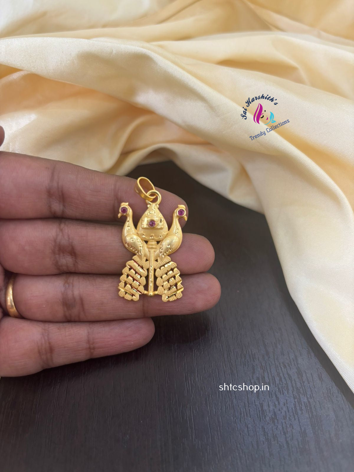 Vel in between Two Peacocks Pendant - SHTC1330 - Sai Harshith's Trendy Collections