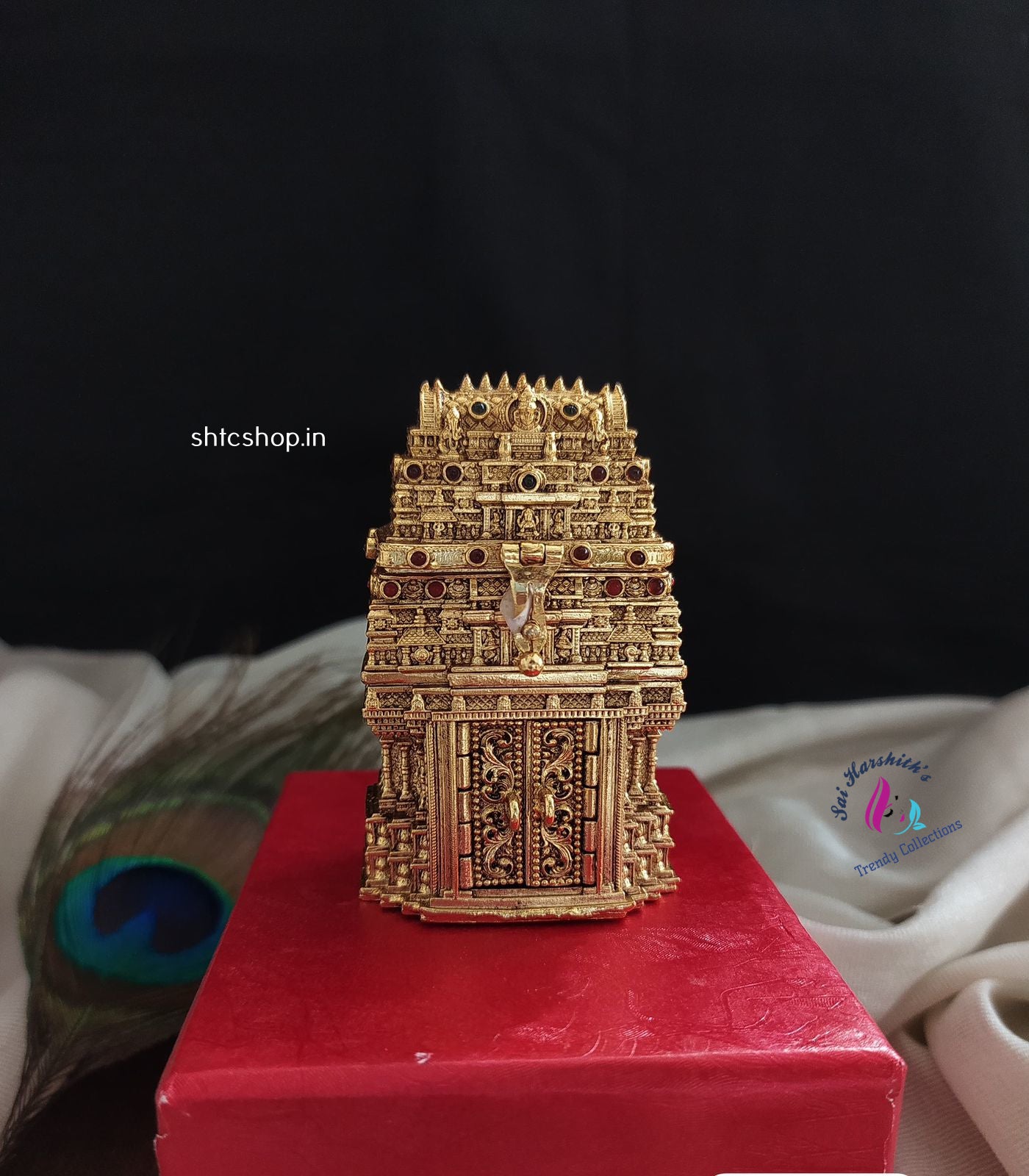 3D Raja Kopuram and Goddess Lakshmi Temple Kumkum box - SHTC1334