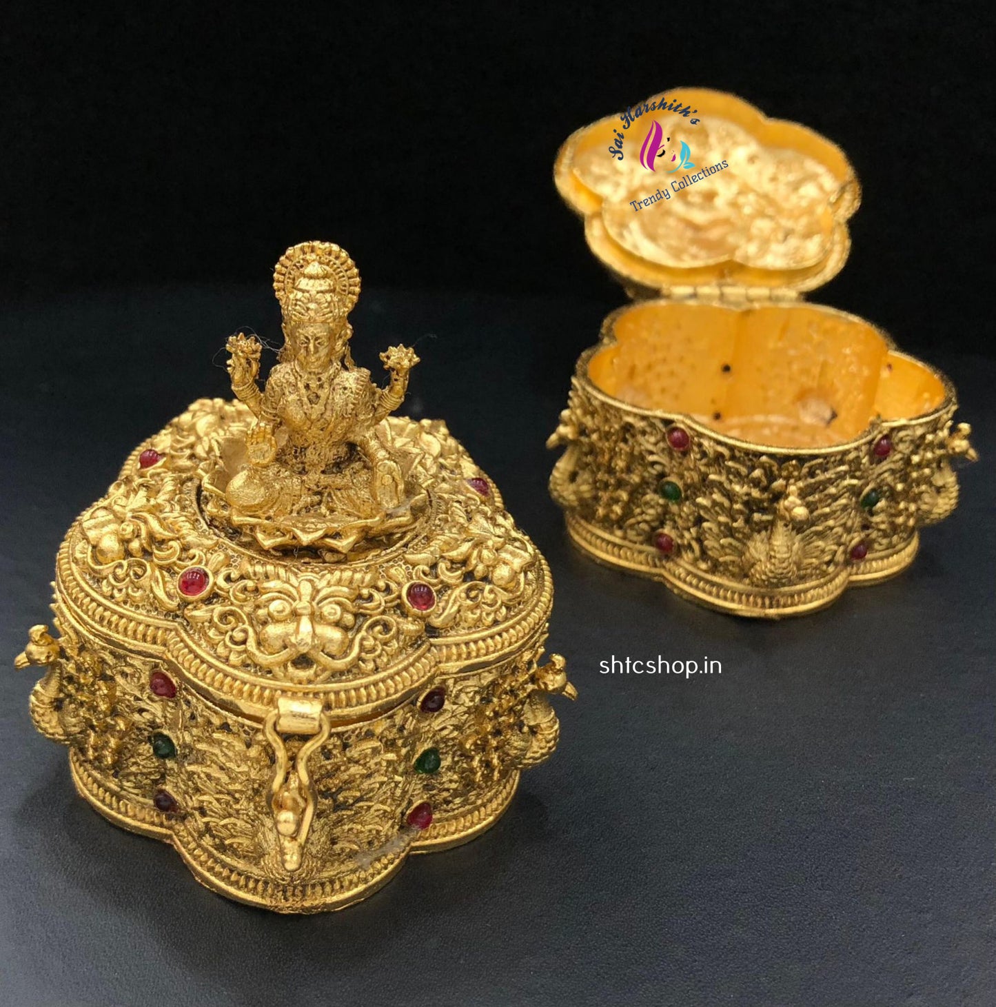 Brass Made 3D Kumkum Box with Goddess Lakshmi - SHTC1335