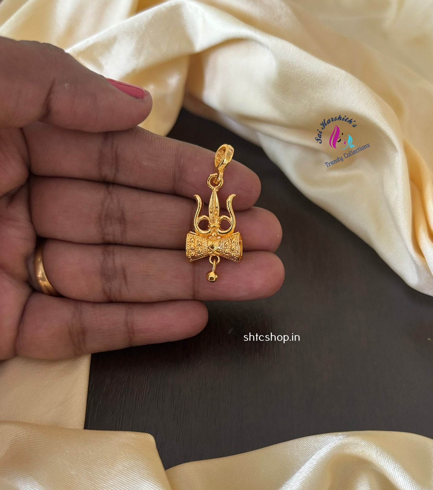 1 gm Gold Polished Lord Shiva's Trishul and Damaru Pendant - SHTC1388
