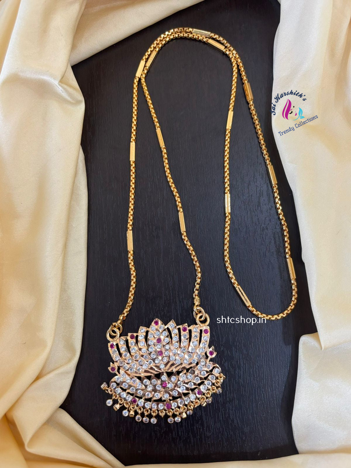 30 Inches Impon Dollar / Pendant Chain with AD Stones (Lotus Design) - SHTC1429
