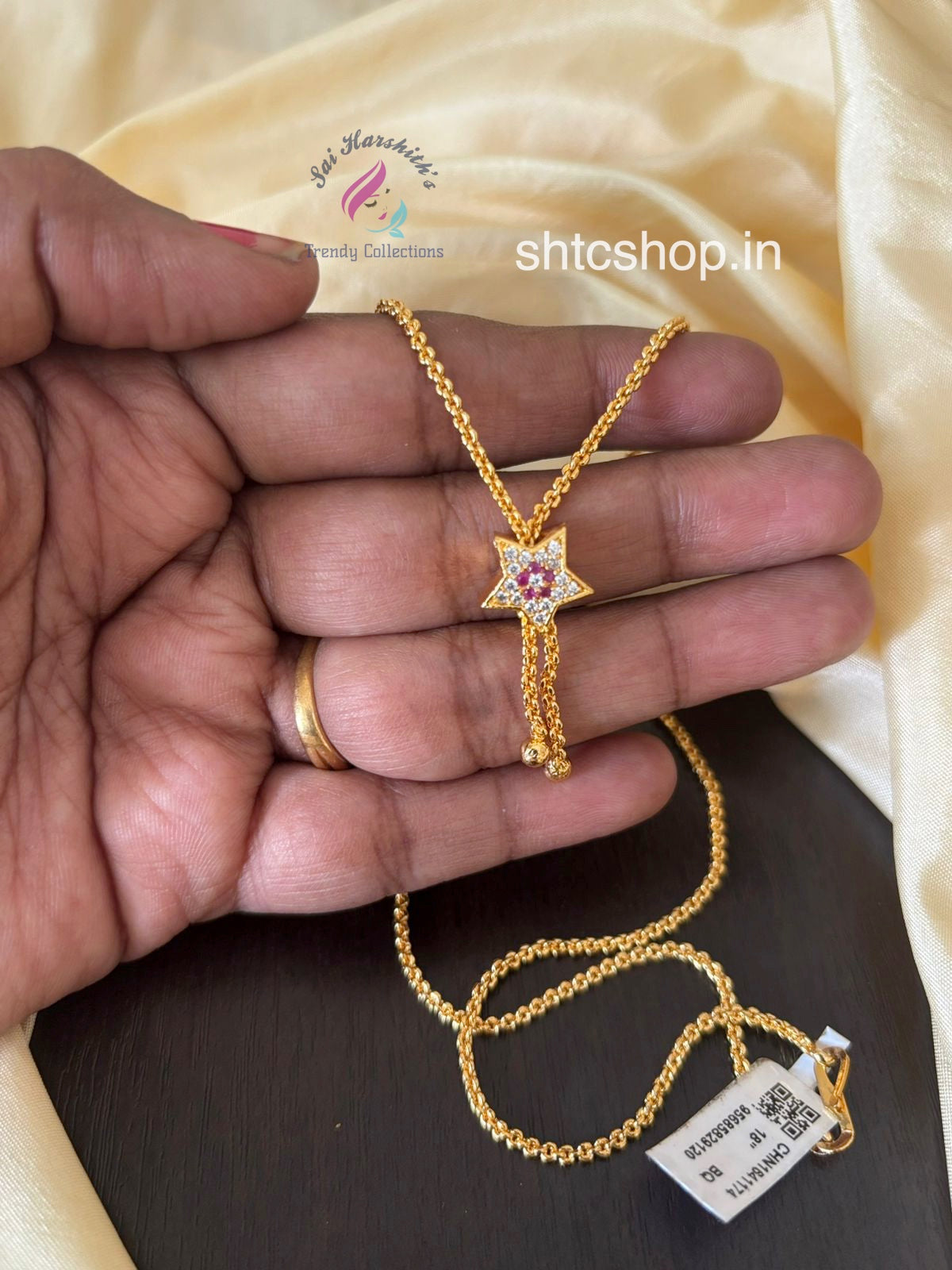 1 gm Gold Polished 18 inches Chain with Star Pendant - SHTC1474