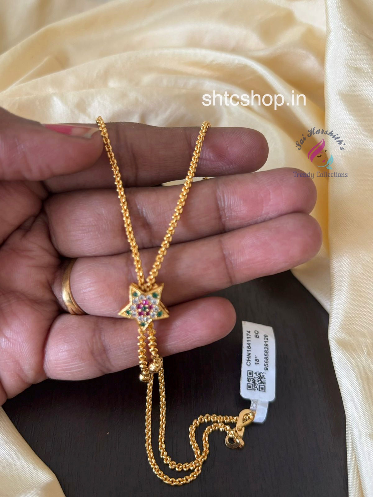 1 gm Gold Polished 18 inches Chain with Star Pendant - SHTC1474