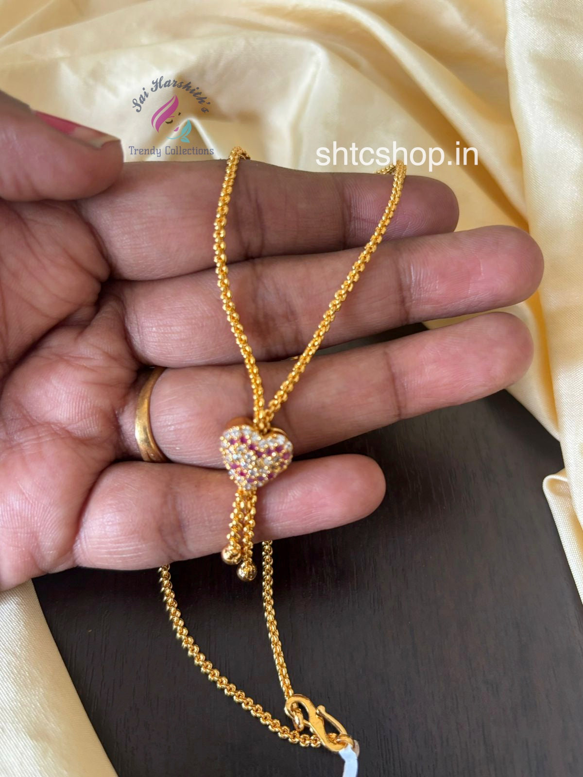 1 gm Gold Polished 18 inches Chain with Heart Pendant - SHTC1475