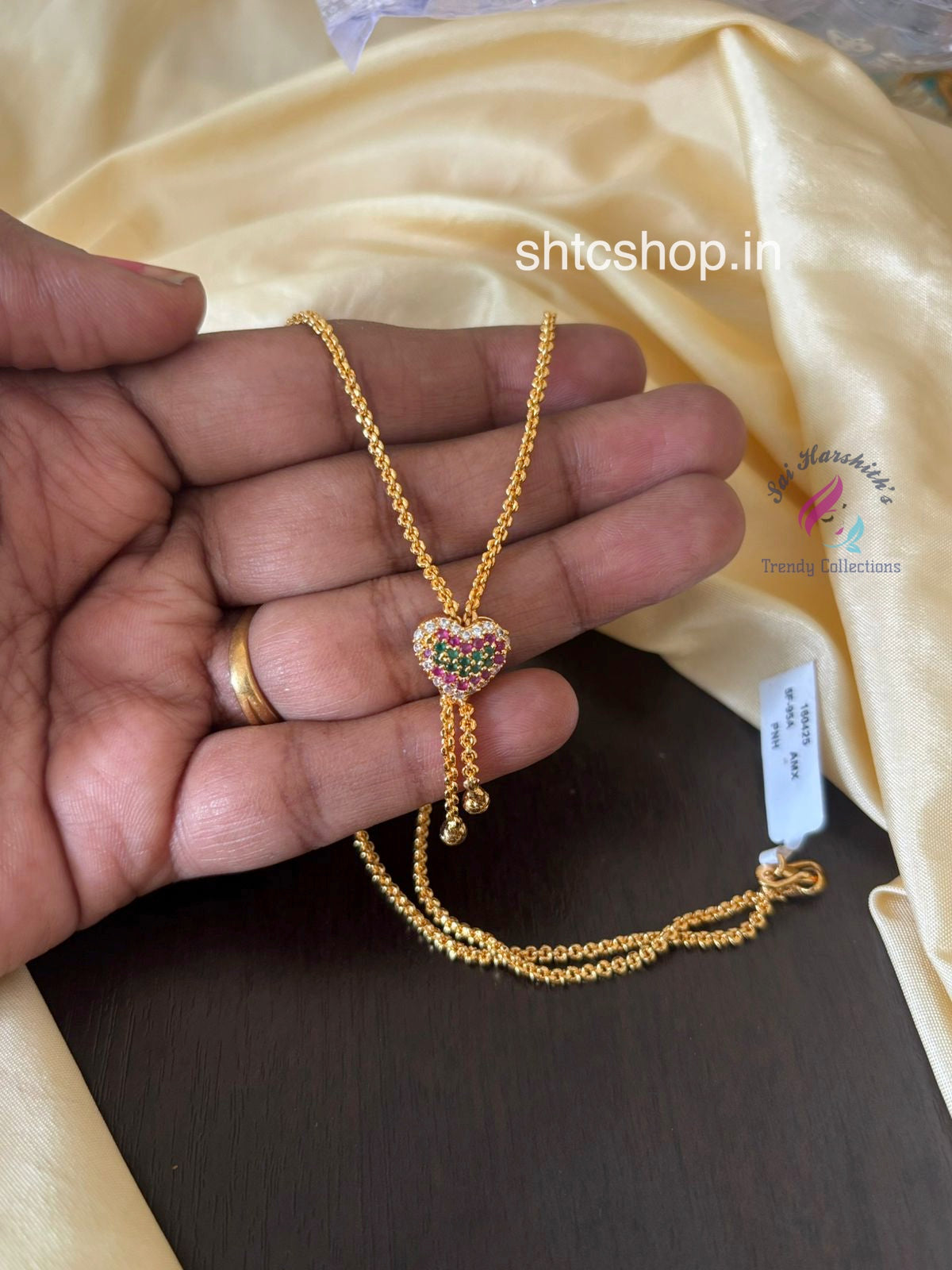 1 gm Gold Polished 18 inches Chain with Heart Pendant - SHTC1475