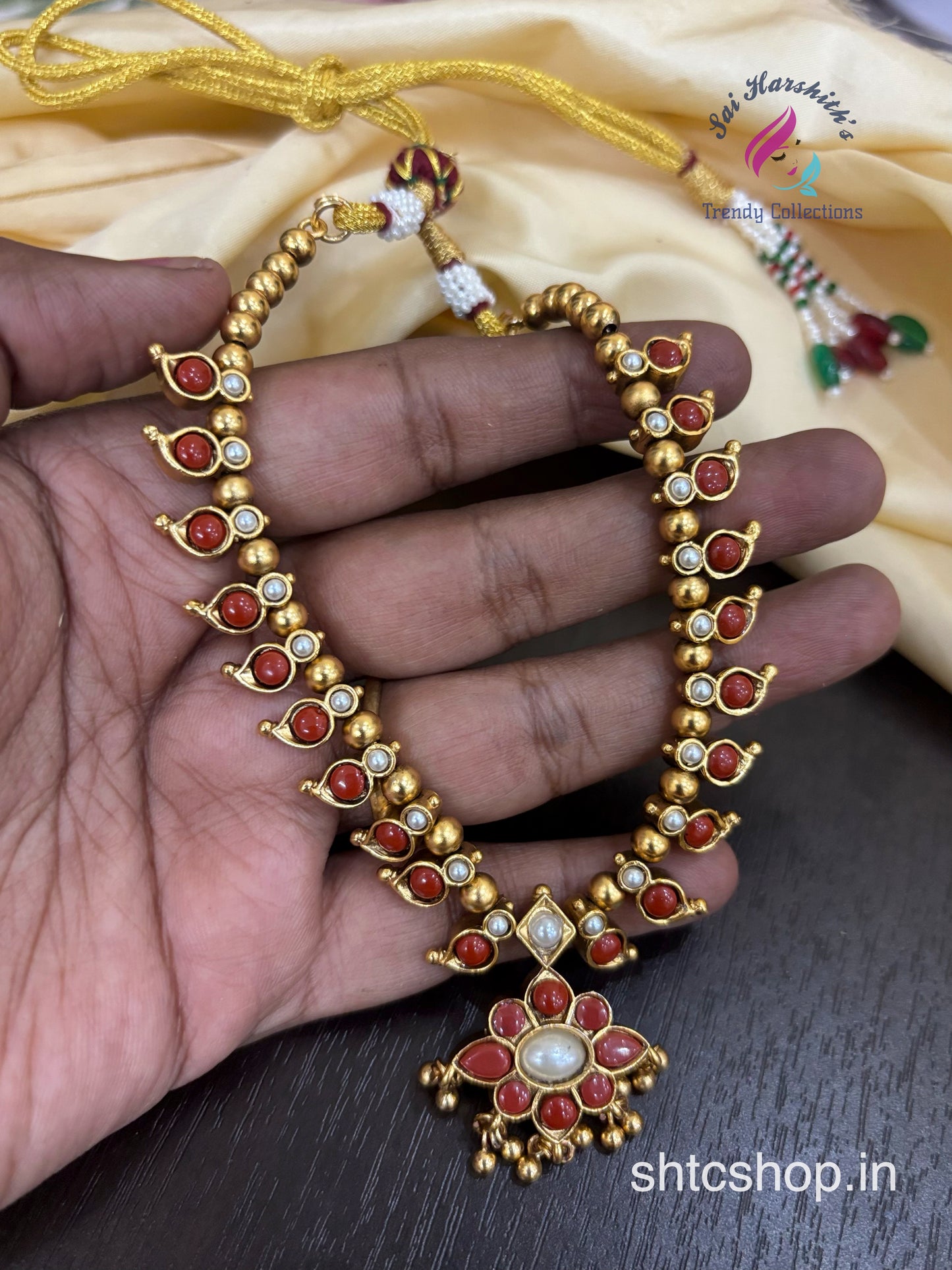 2 in 1 Coral with Pearl Jewellery set with Earrings - SHTC1480