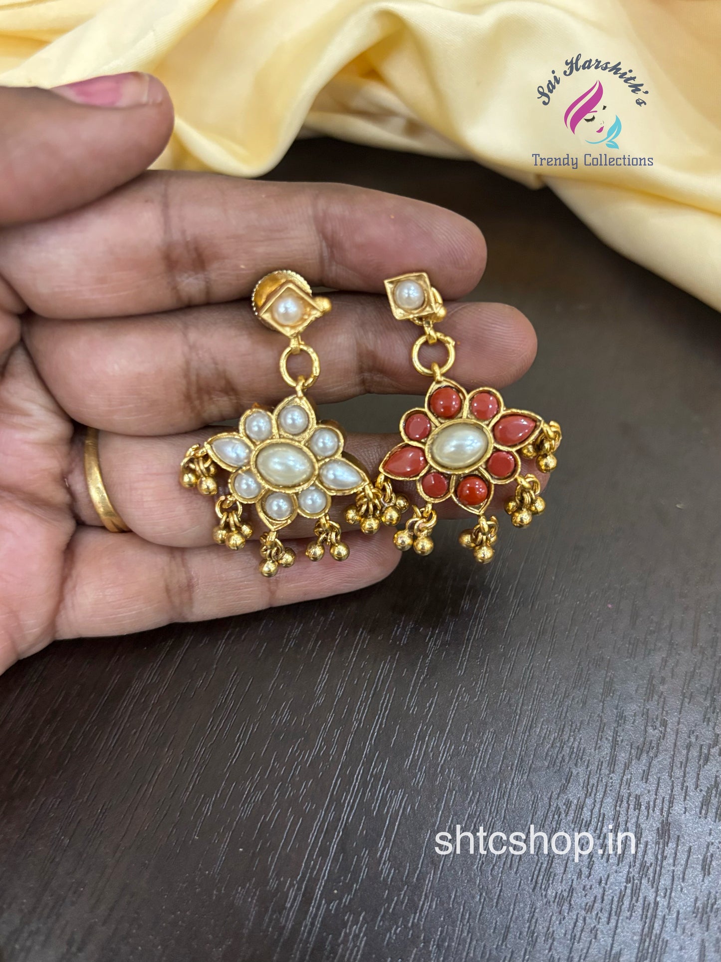 2 in 1 Coral with Pearl Jewellery set with Earrings - SHTC1480