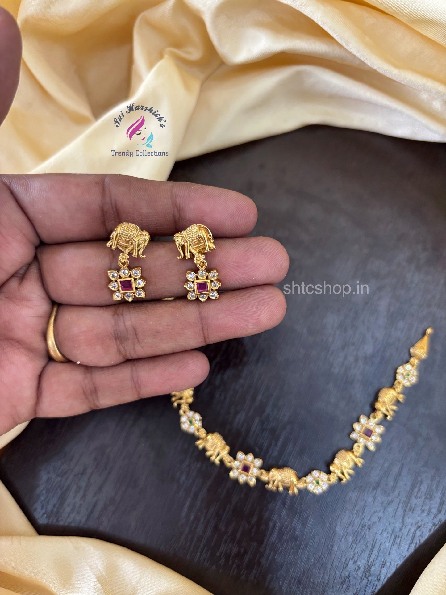 Cute Matte Finish Elephant design Necklaces with Ad Stones - SHTC1511