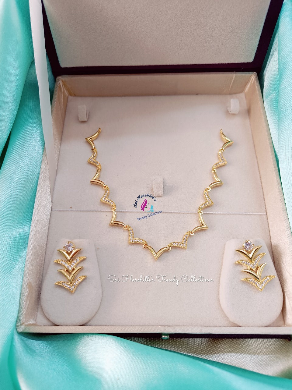 Golden Serenity CZ Charm Necklace - SHTC153 - Sai Harshith's Trendy Collections