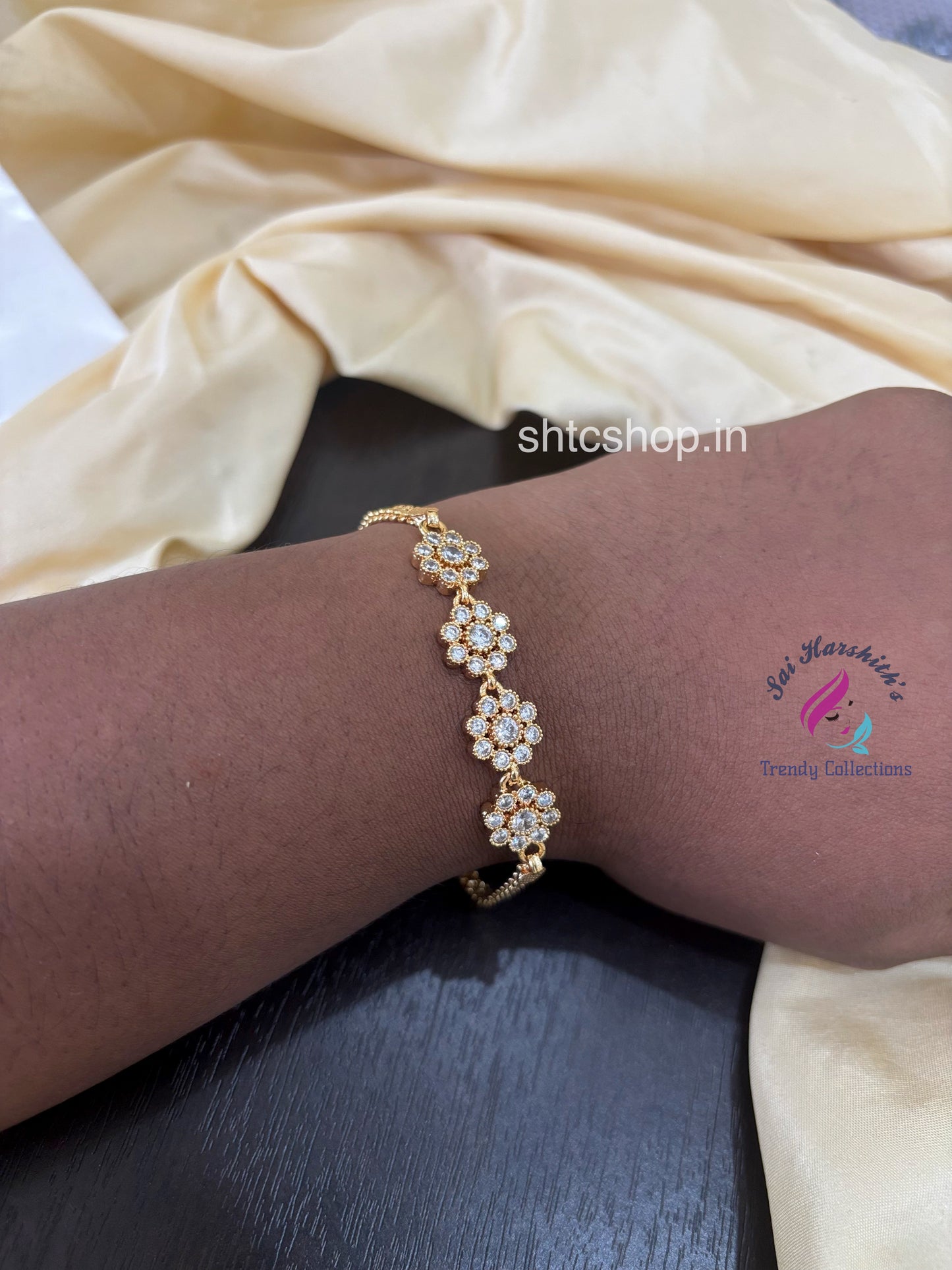 Impon / five Metal Bracelets with AD Stones (White)- SHTC1579