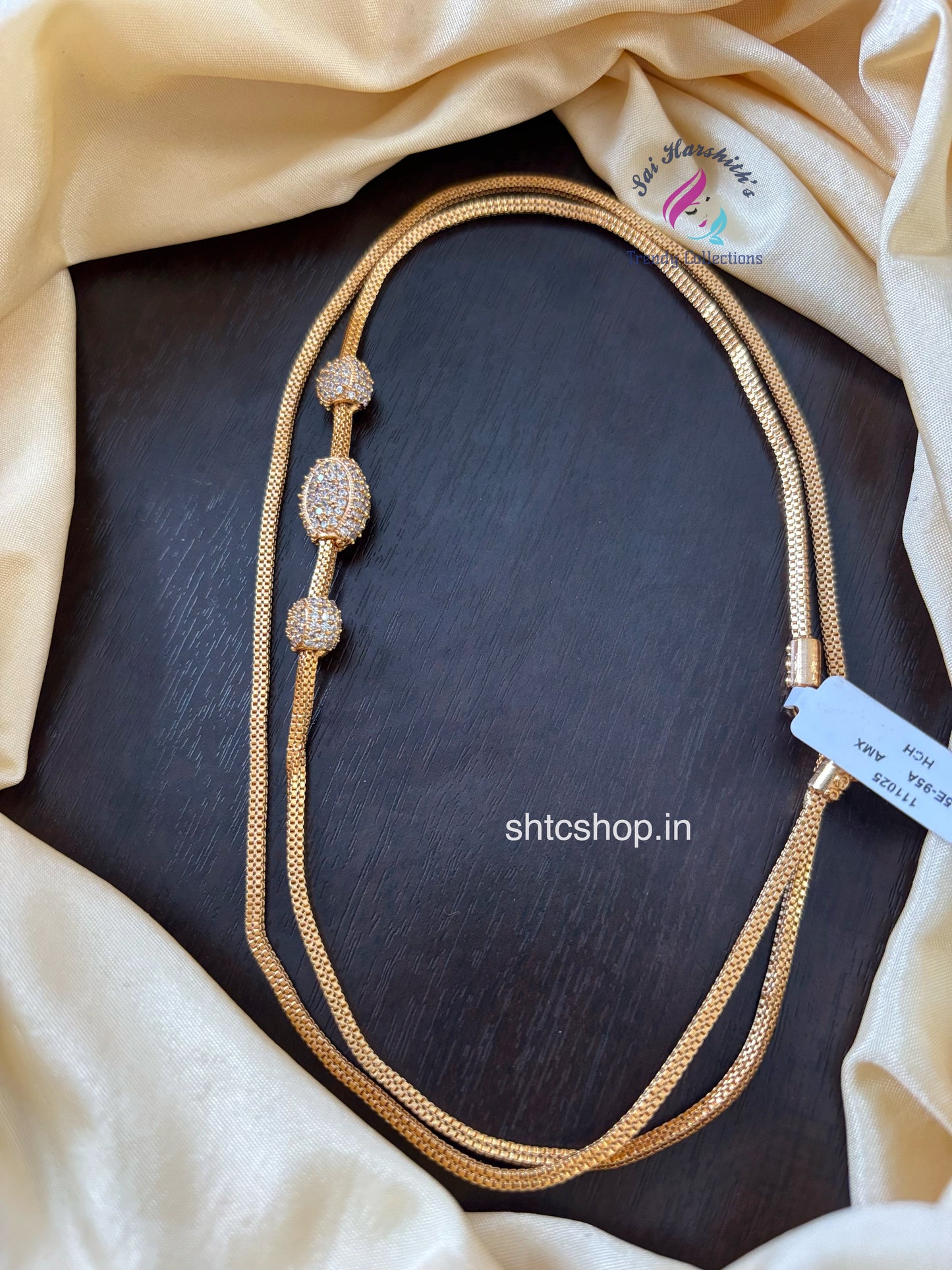 30 Inches 1 gm Gold Polished 360 degree Mugappu Chain (White) - SHTC1598