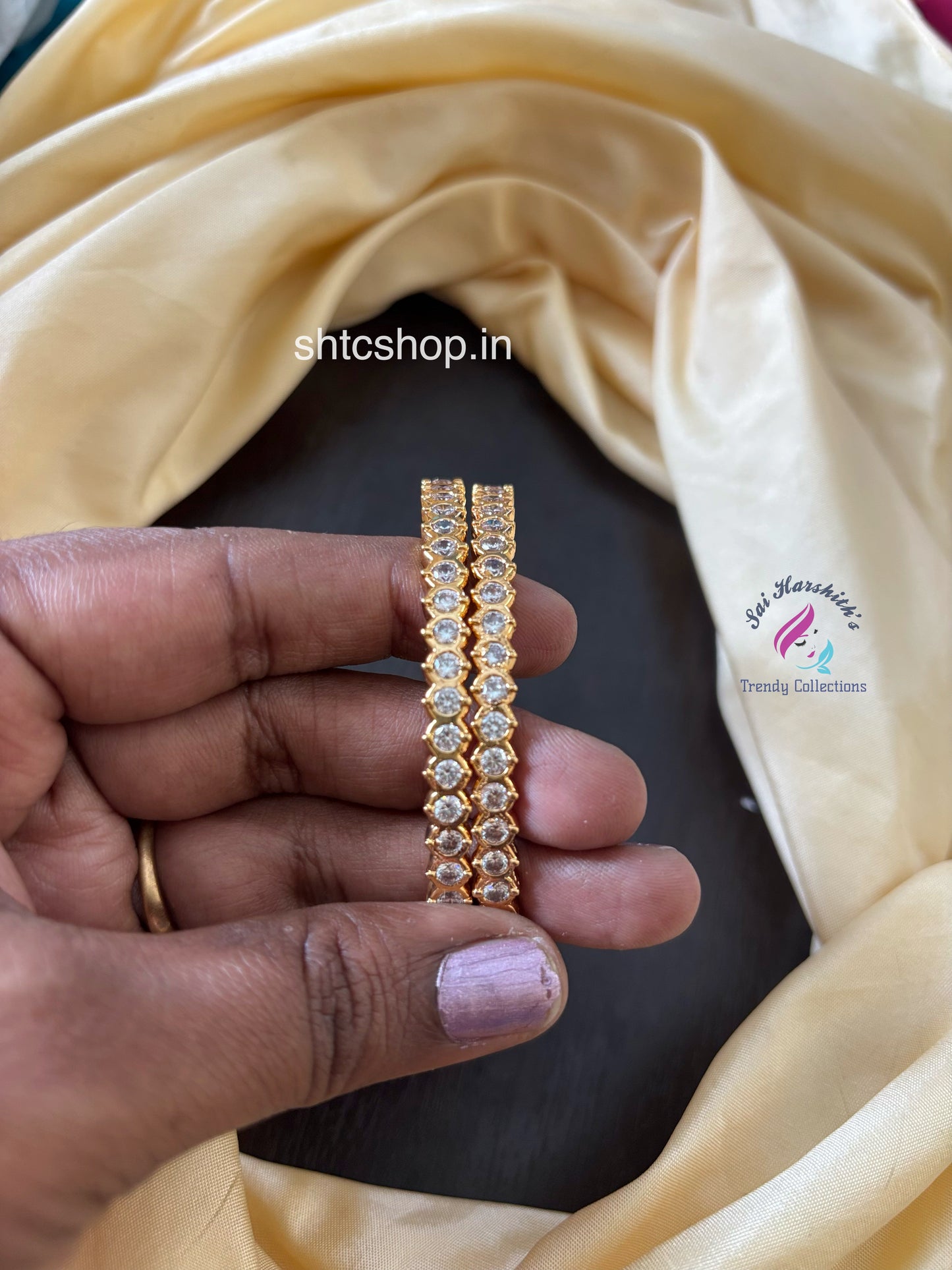 Five Metal / Impon Bangles (Set of 2) with AD Stones - SHTC1616