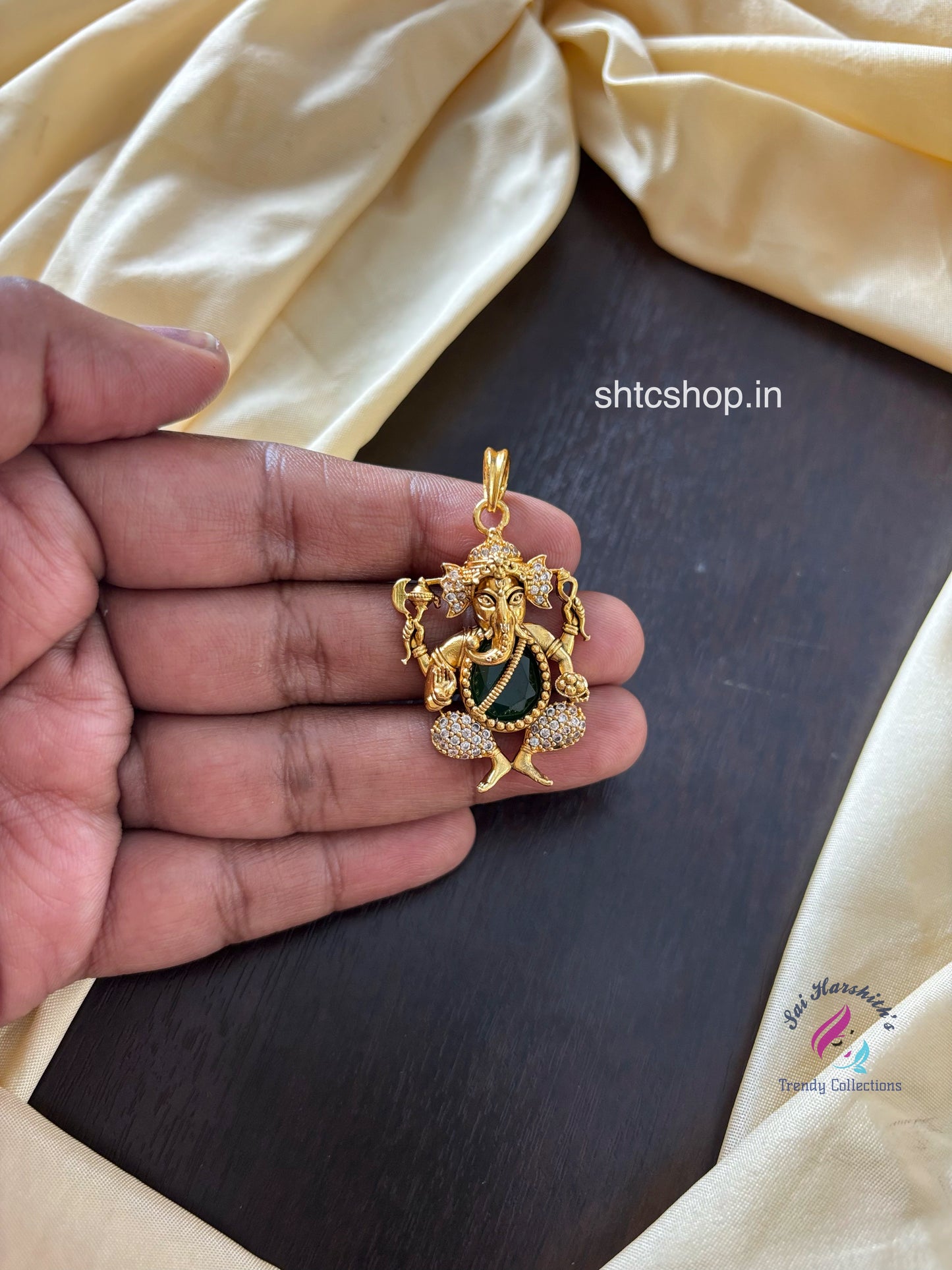 Matte Finish Ganesha Pendants with AD Stones - SHTC1623
