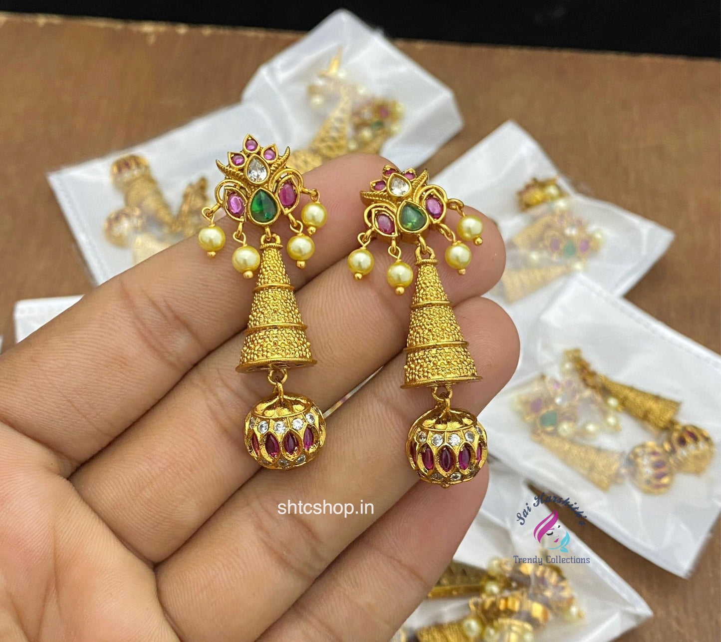 Unique New Design Kempu Stone Matte Finish Earrings - SHTC1640