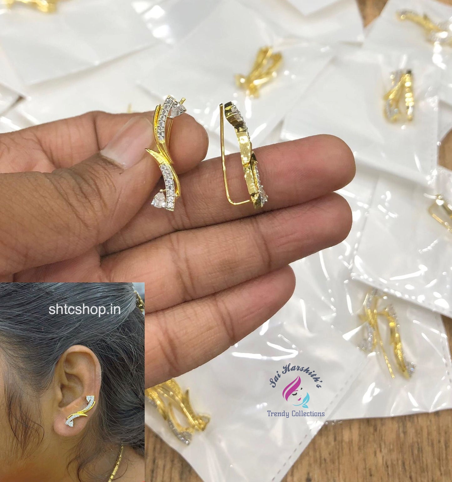 Celebrity Style Fusion Of Traditional and Modern AD Stone Ear Cuff - SHTC1642