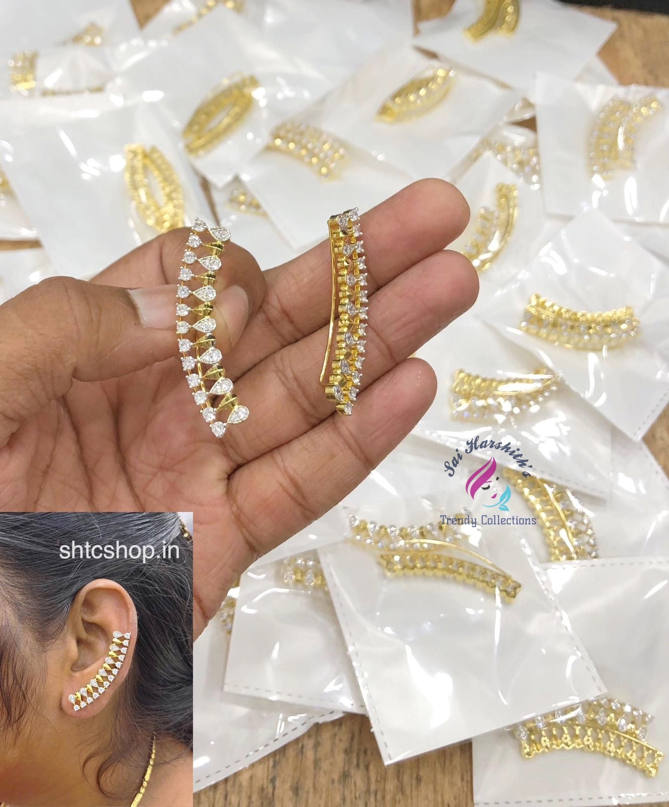 Celebrity Style Fusion Of Traditional and Modern AD Stone Ear Cuff - SHTC1644