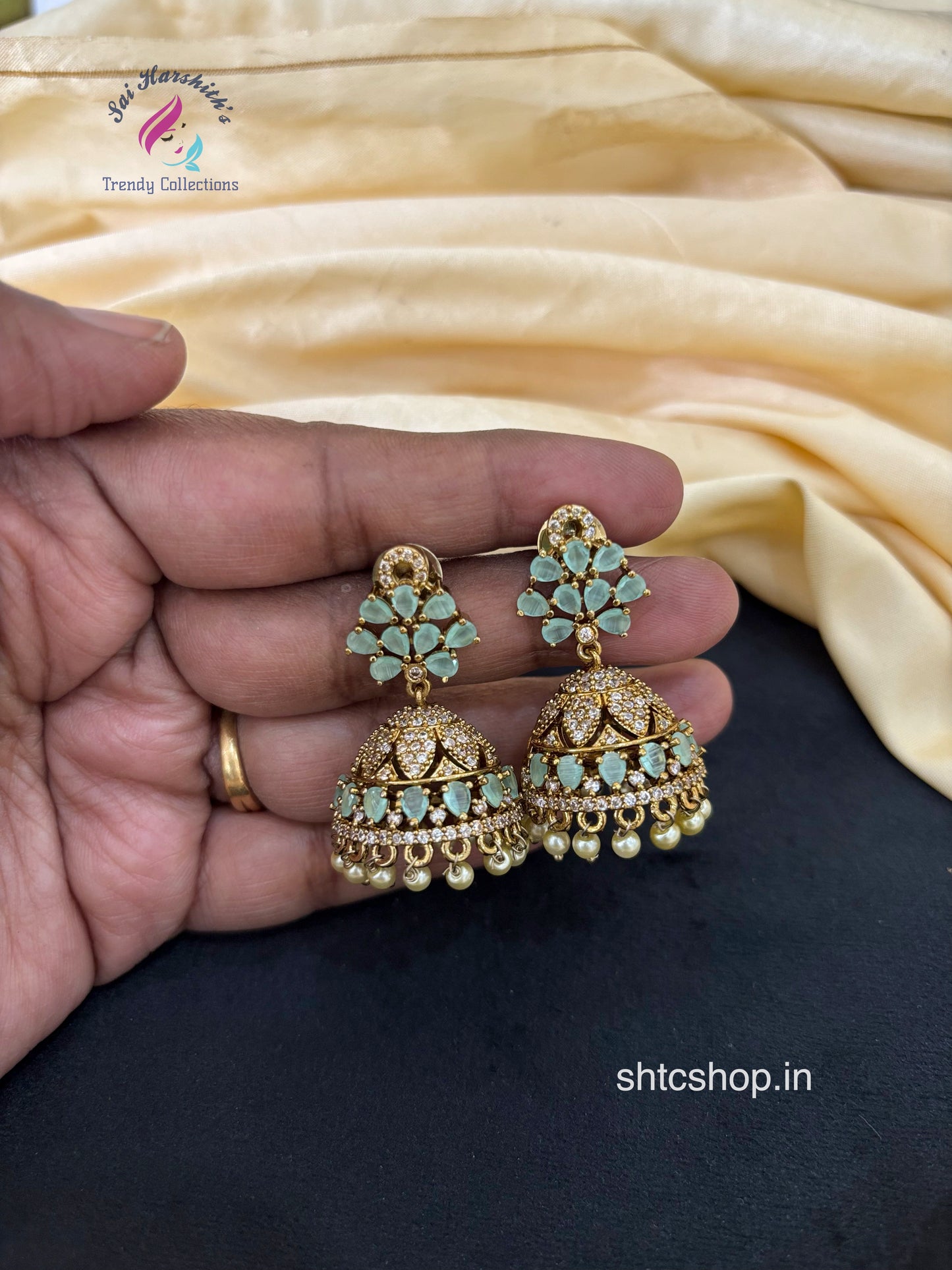 Victorian Finish Diamond look alike Jumkas in 5 Vibrant Colours - SHTC1655