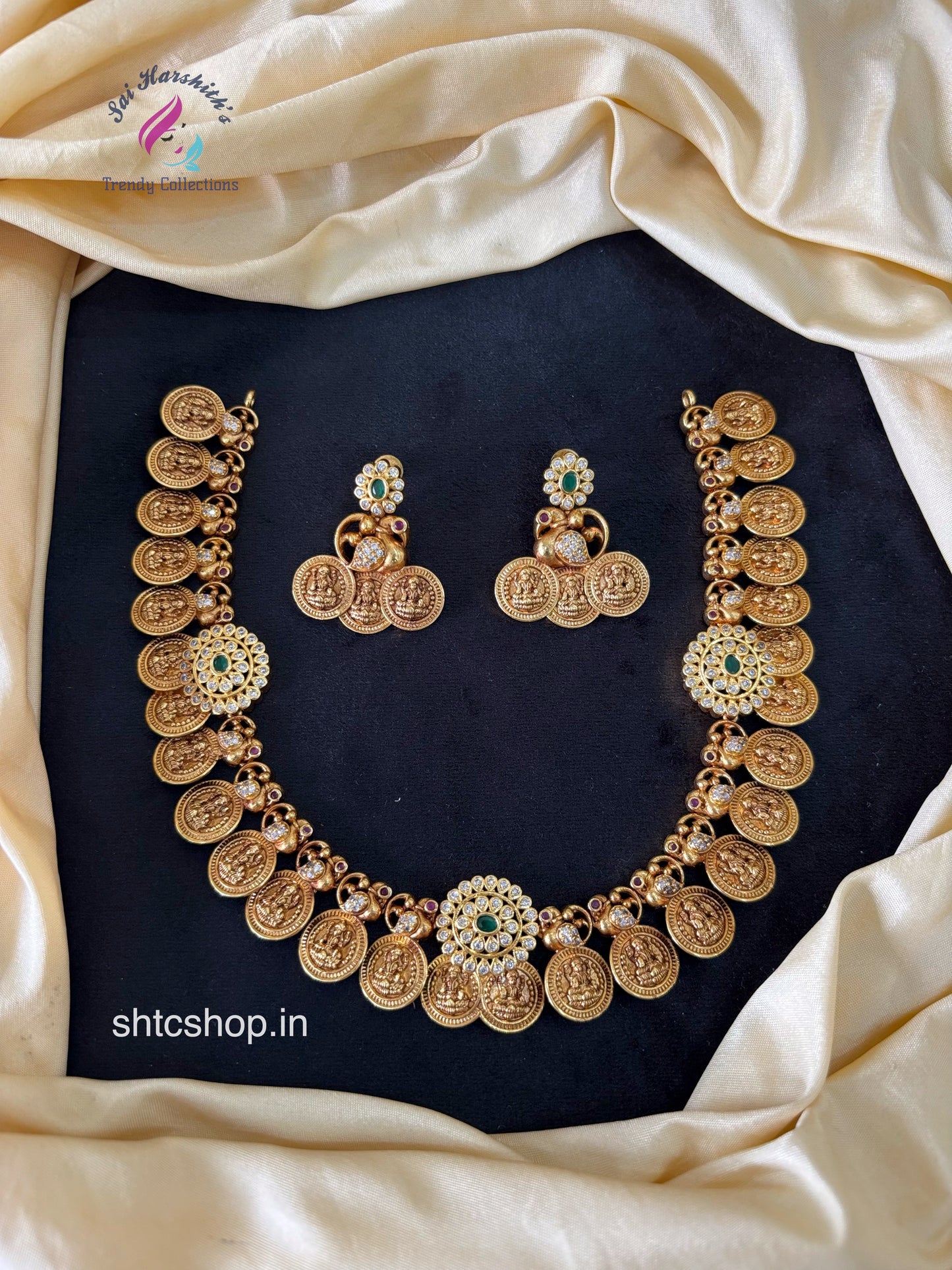 Premium Quality Temple Finish Coin Necklace with Goddess Lakshmi - SHTC1658