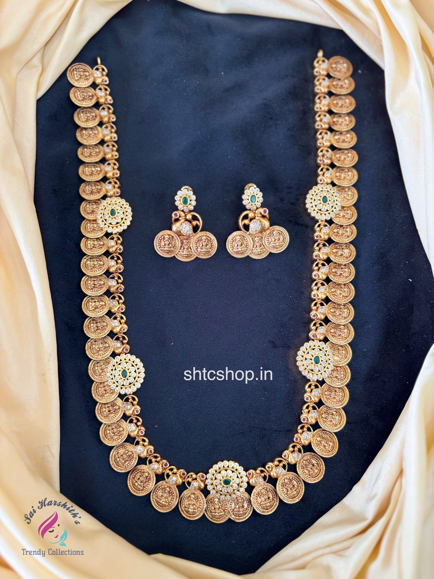 Premium Quality Temple Finish Coin Long Haram with Goddess Lakshmi - SHTC1659