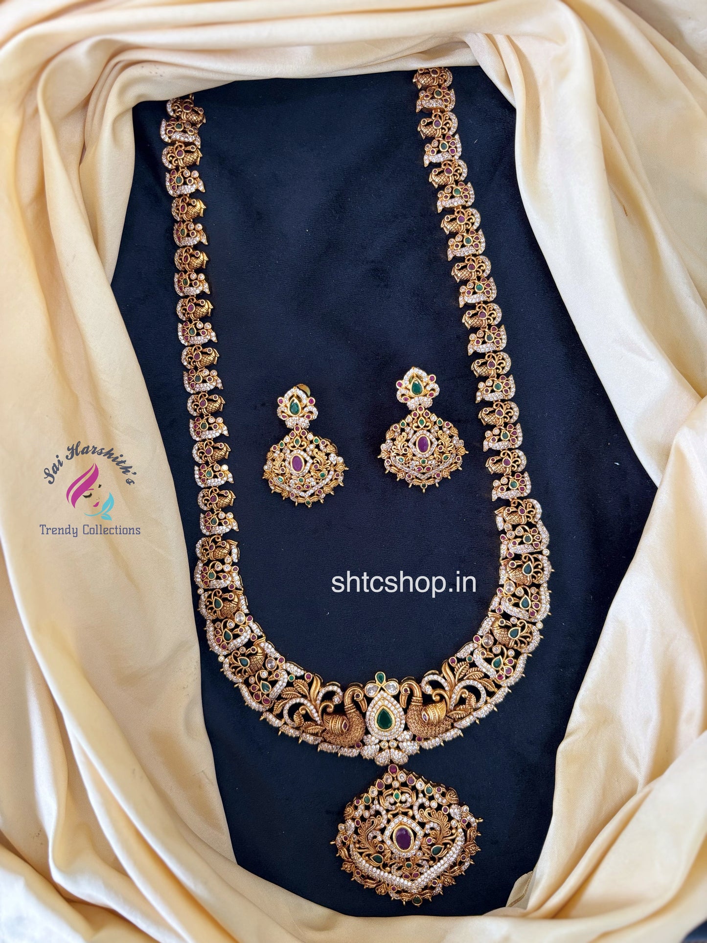 Temple Finish Statement Long Haram Set with Earrings - SHTC1660