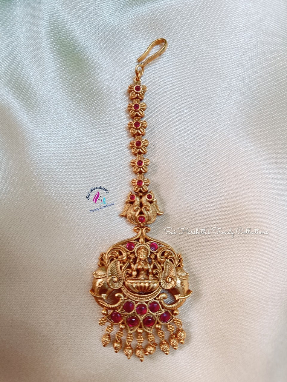 Gilded Radiance Brass Maang Tikka: Matte Finish Gold-Inspired Elegance - SHTC166 - Sai Harshith's Trendy Collections