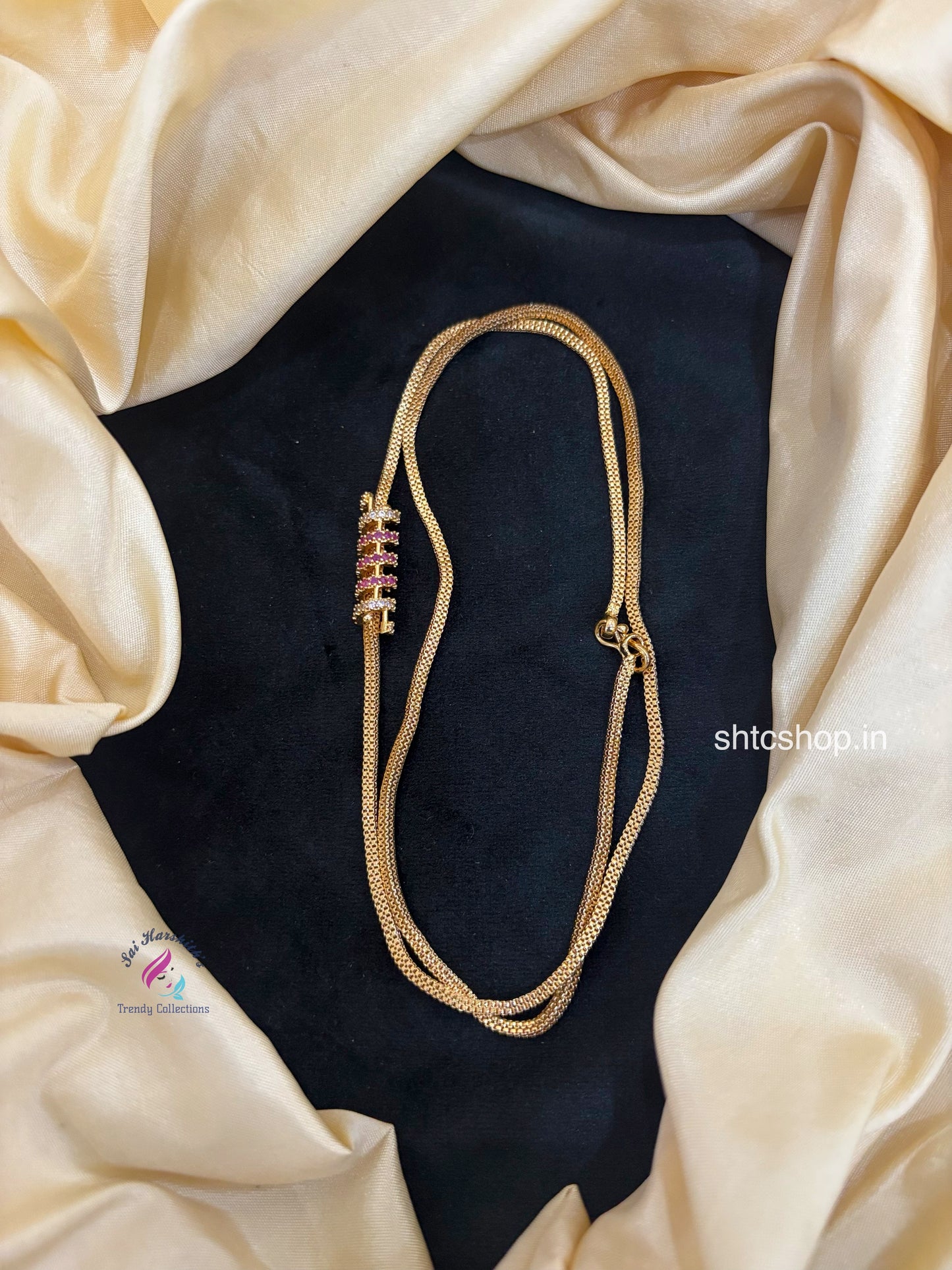 1gm gold Polished 24 inches Mugappu Chain (Pink and White) - SHTC1670