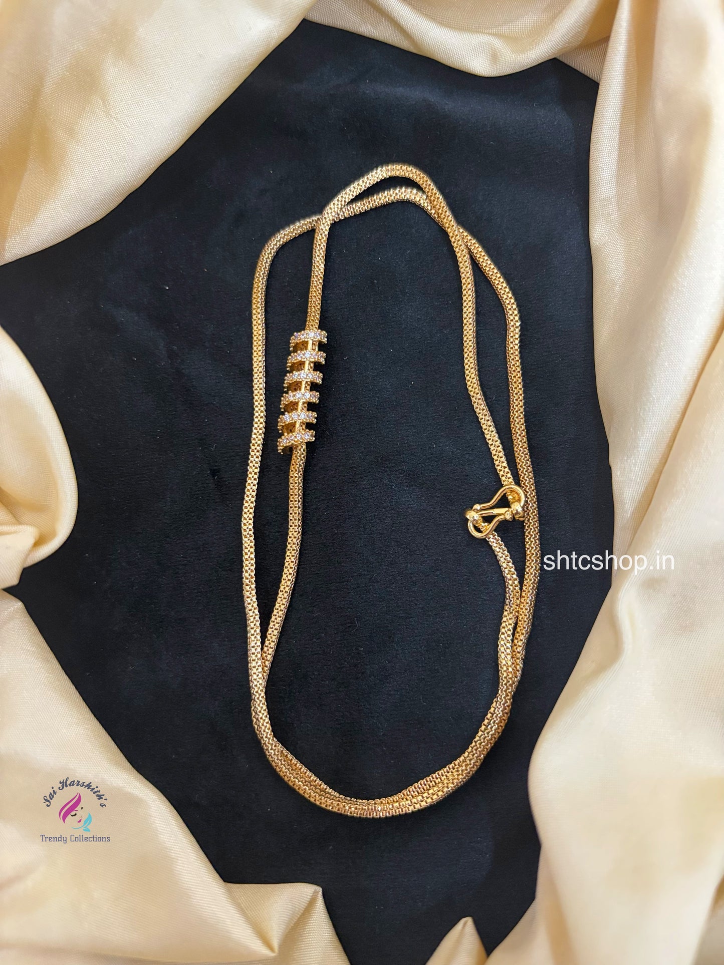 1gm gold Polished 24 inches Mugappu Chain (White) - SHTC1671
