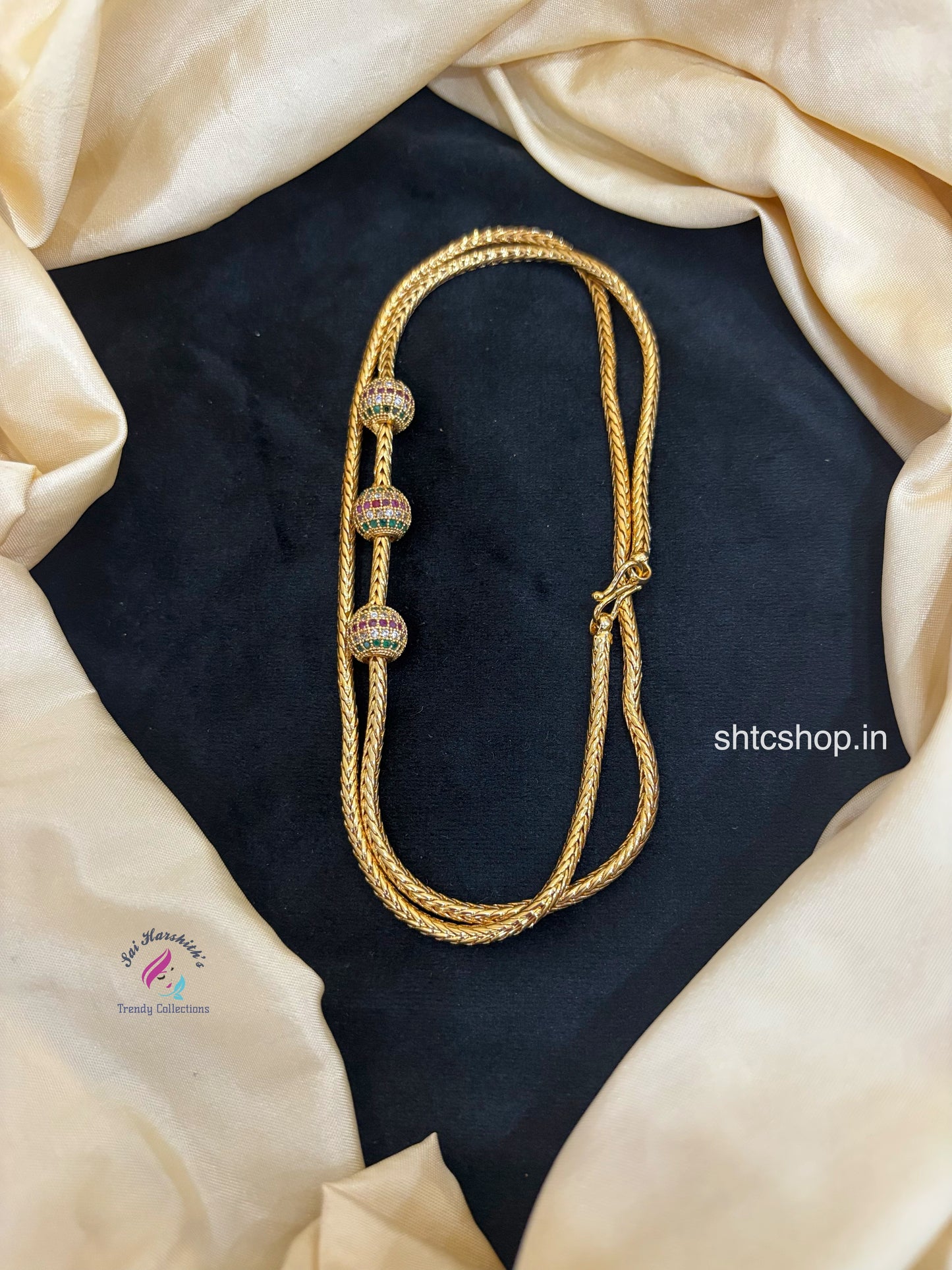 1gm gold Polished 24 inches Mugappu Chain (Multicolor) - SHTC1677