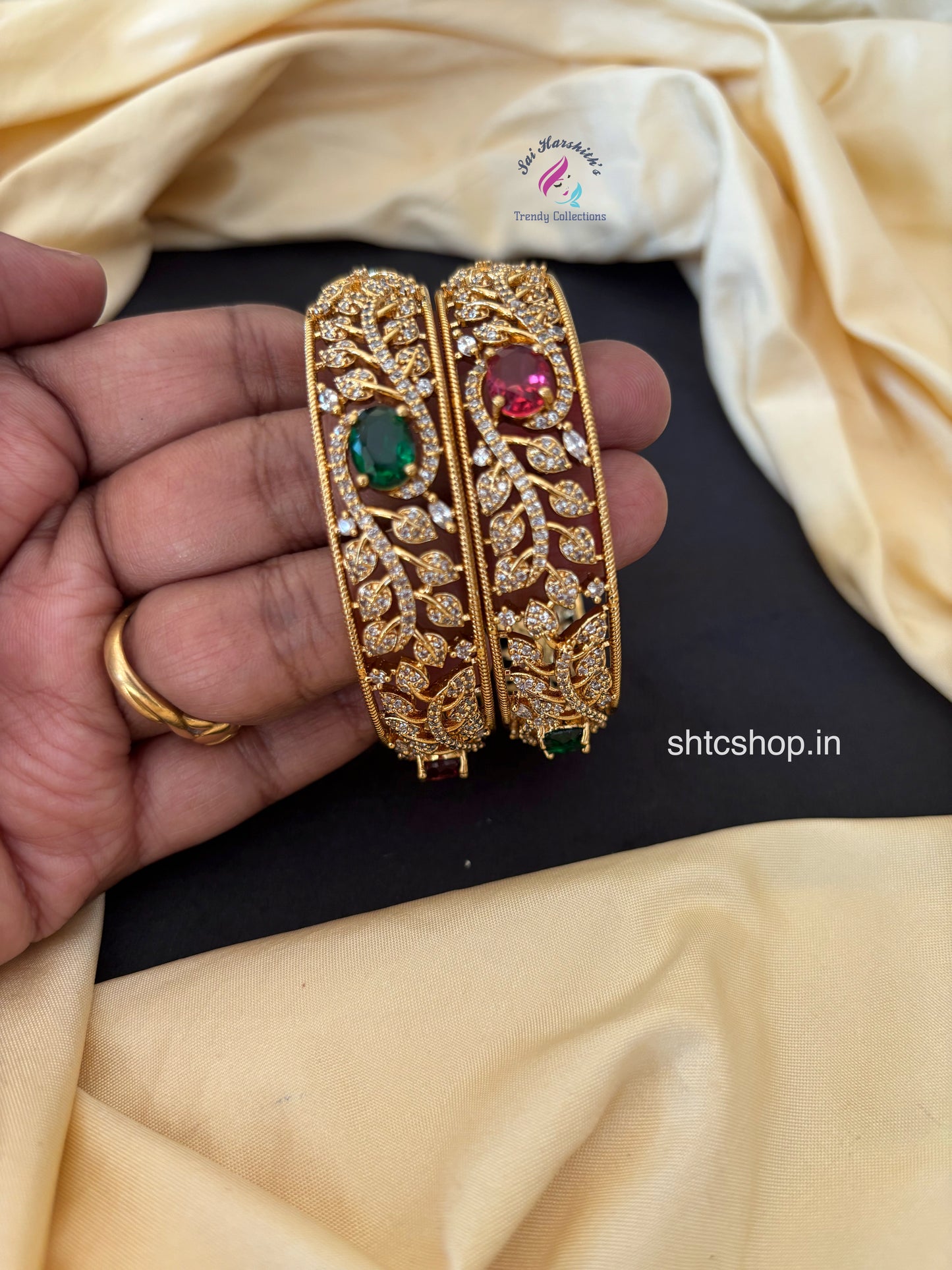 Matte Finish Bangles with AD Stones - SHTC1693