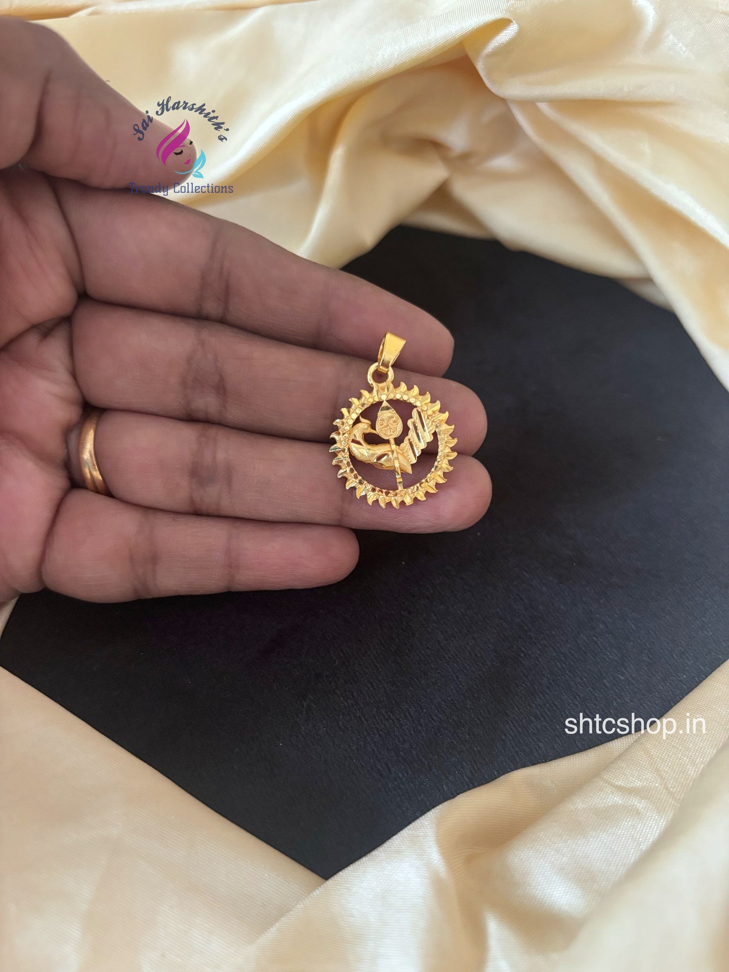 1 gm Gold Polished Pendant with Peacock and Vel - SHTC1714