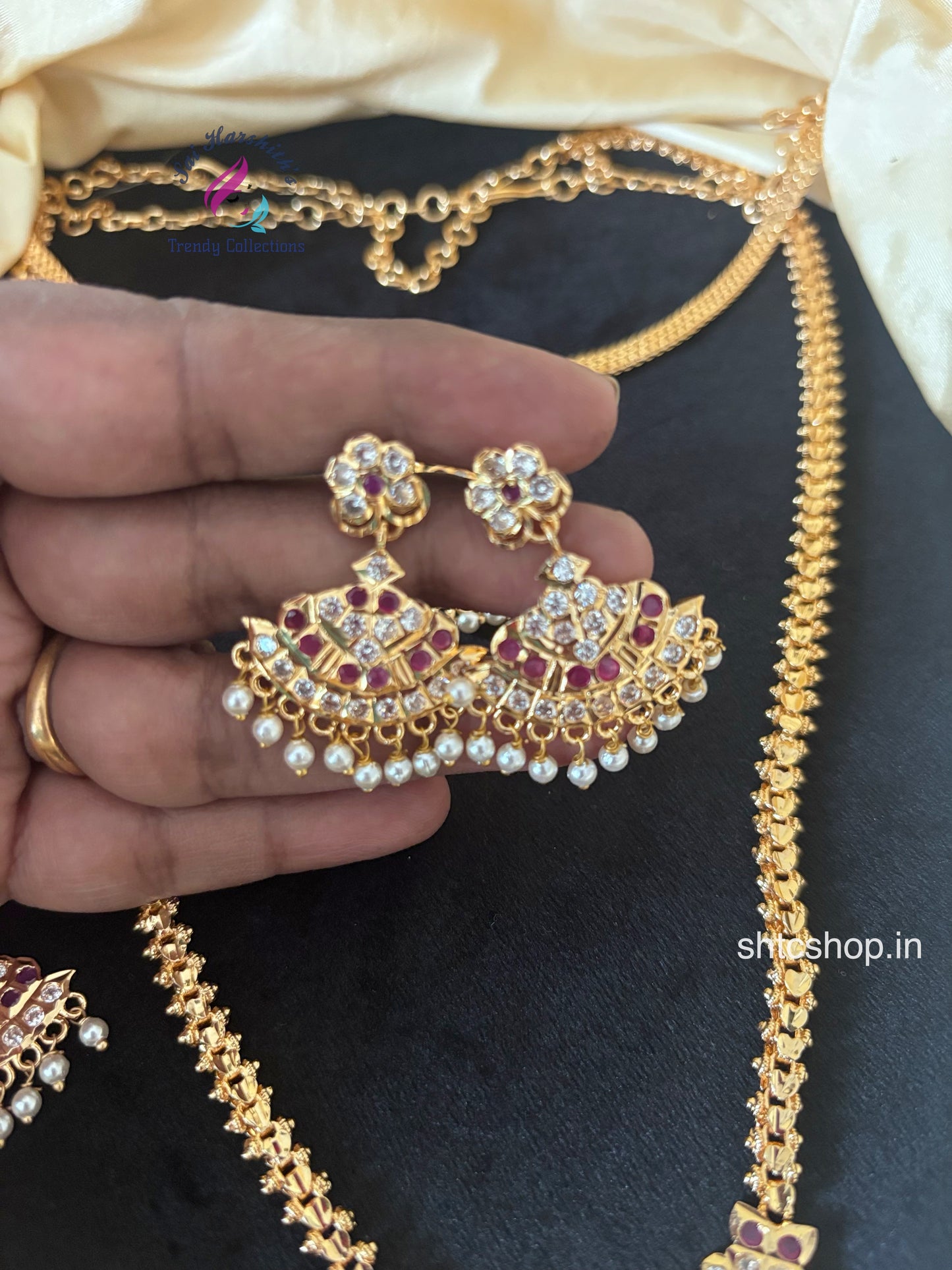 Impon / Five Metal Combo with Necklace, Long Chain, Earrings(Back screw type) and Tikka - SHTC1719