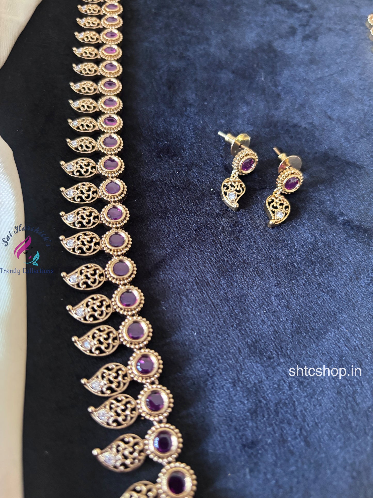 Matte Finish Long Haram with Kempu Stones and Mango Design - SHTC1720